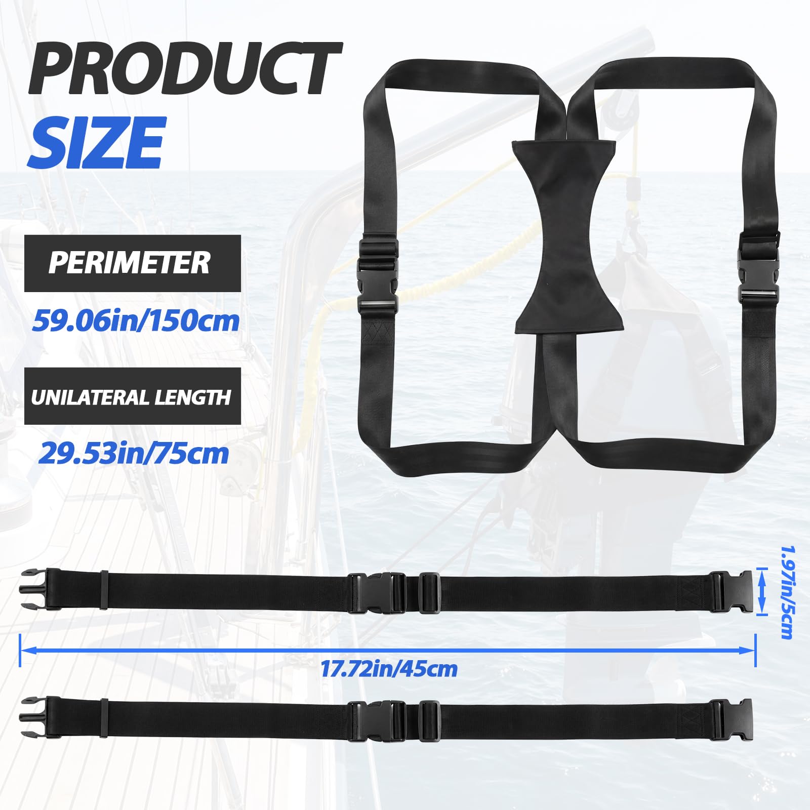 Arnés de elevación de motor fueraborda para motor fueraborda de 2 HP a 30 HP, correas de elevación de alta resistencia, bolsa universal para motor