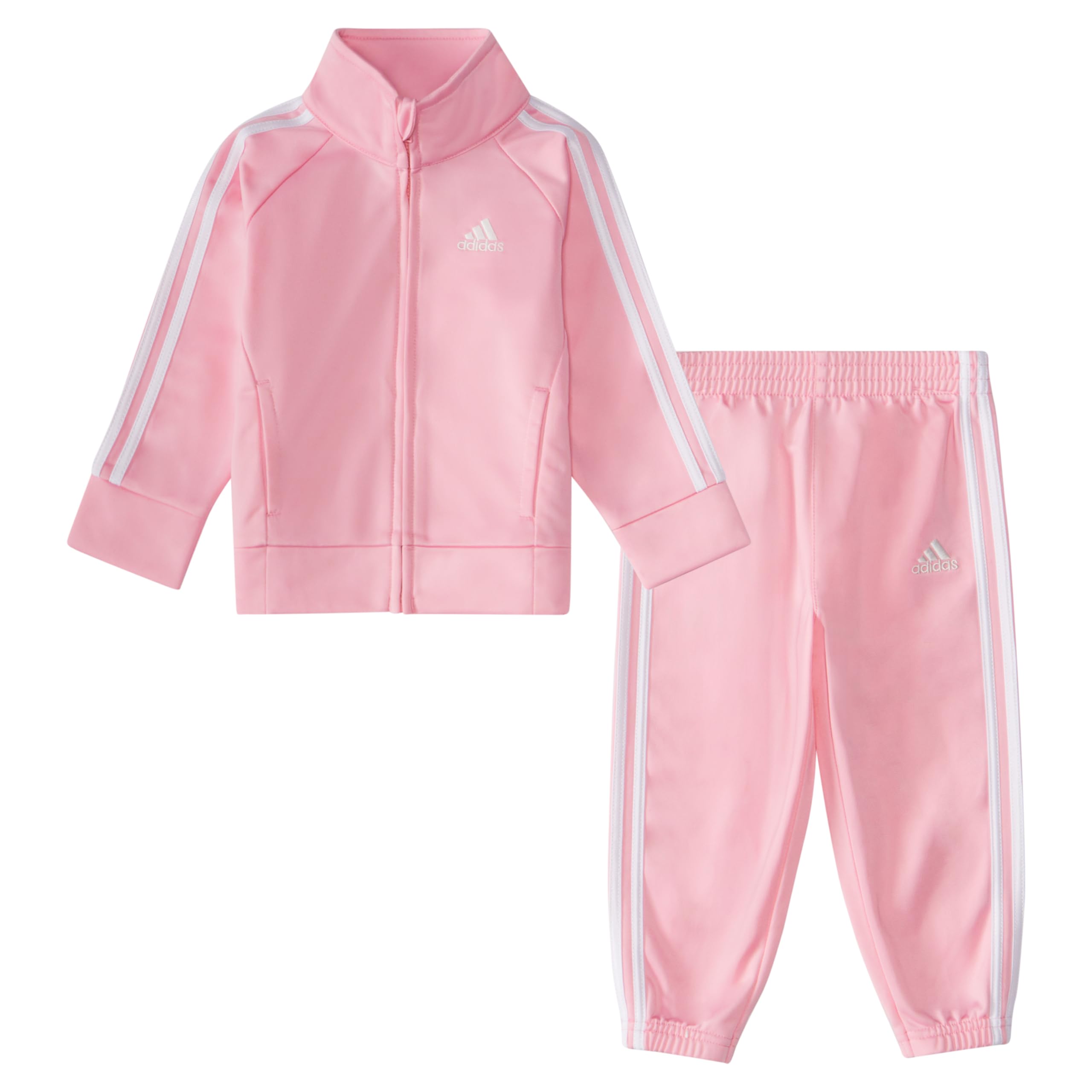 adidas Conjunto de chaqueta de punto clásica con cremallera frontal y pantalones deportivos para bebés y niñas