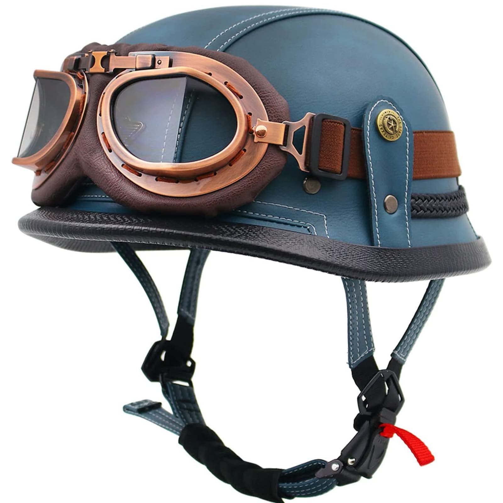 Niemiecki styl kask dla dorosłych pół kask Retro motocykl otwarta twarz kask motorower DOT zatwierdzony dla Cruiser motorower Chopper Jet skuter ATV kask, na mężczyzn kobiety (B M=57~58CM)