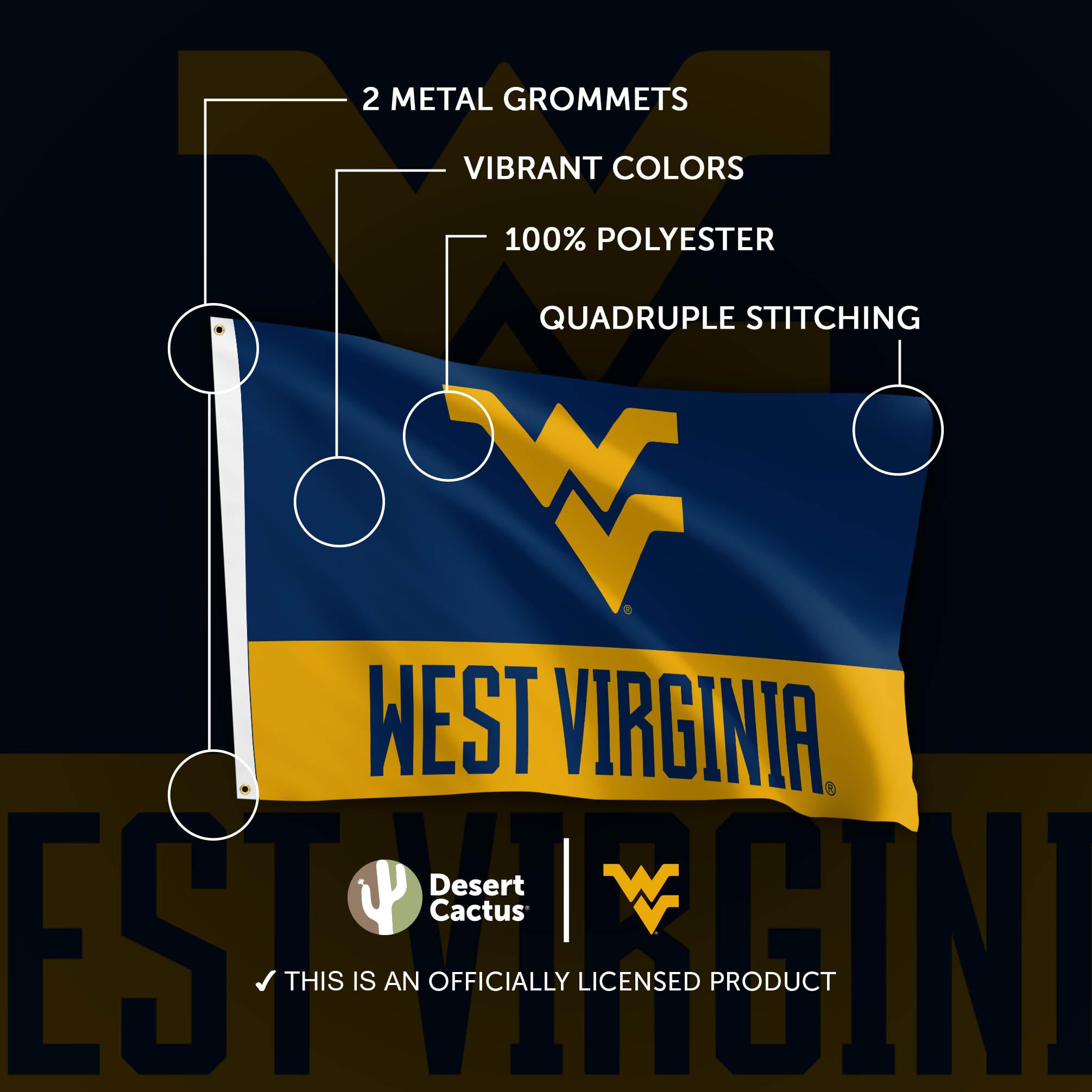 Desert Cactus West Virginia University WVU NCAA Flag – 3x5 Feet Polyester Indoor/Outdoor Flag