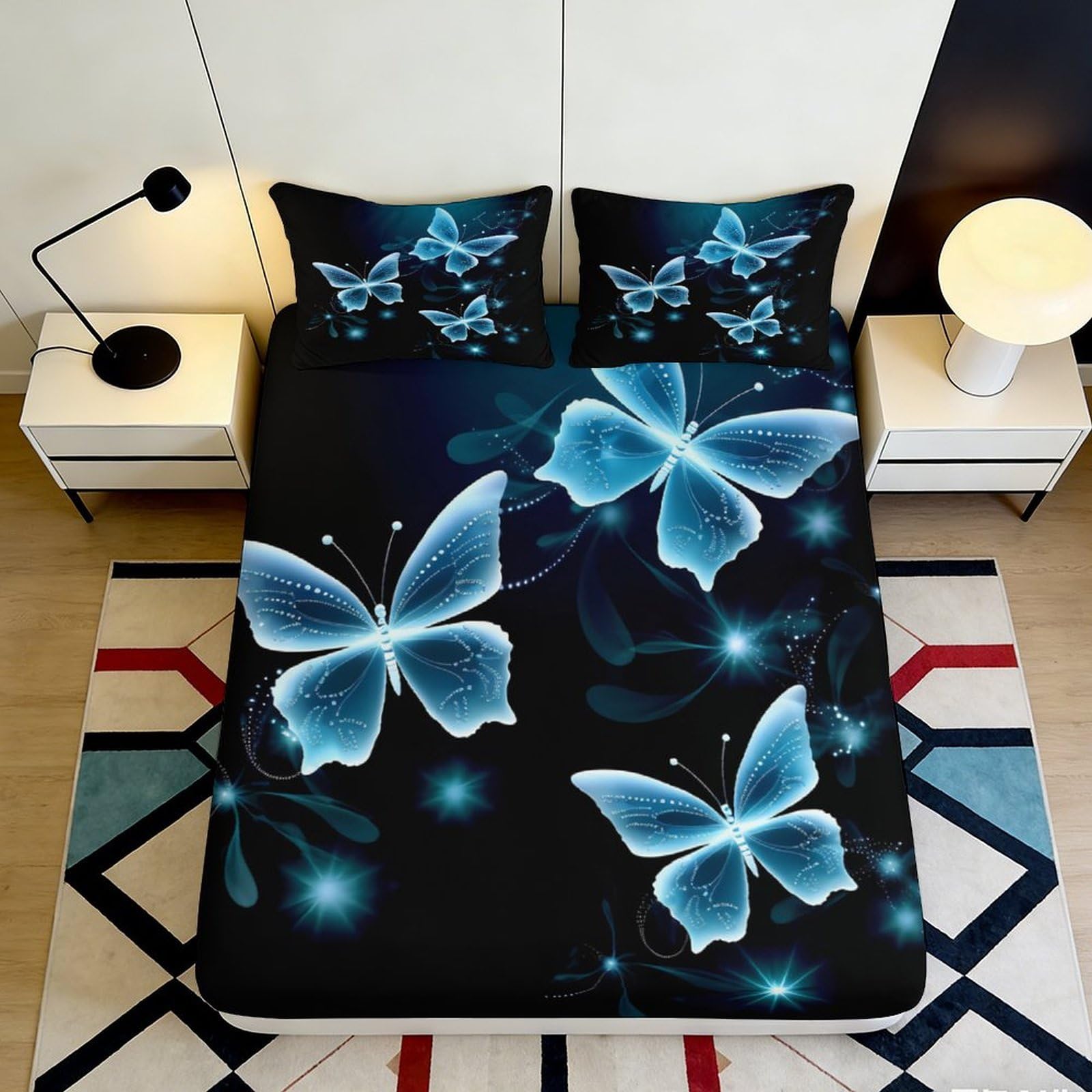 3D Printing Butterfly Fitted Sheet Microfiber Deep Pocket Non-Slip Bedroom Butterfly Mattress Fitted Cover 120x200x25cm