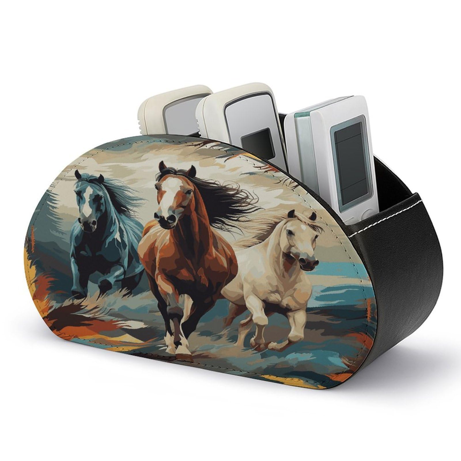 Btcowzrv Style Running Wild Horses Remote Control Holder With 5 Compartments