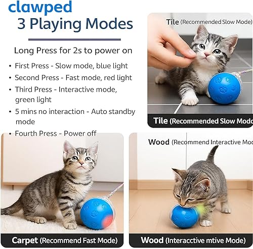 Miniatura 3 de Juguete interactivo de bola para gato, auto enrollable, activado por movimiento, 3 colas de varita reemplazables, reforzado con TPU de grado