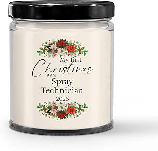 My First Christmas as a Spray Technician 2025 Candle - Unique Gifts for New Coworker Coating Specialist Employee Paint Technician Manager - 9oz Vanilla Scented Soy Wax