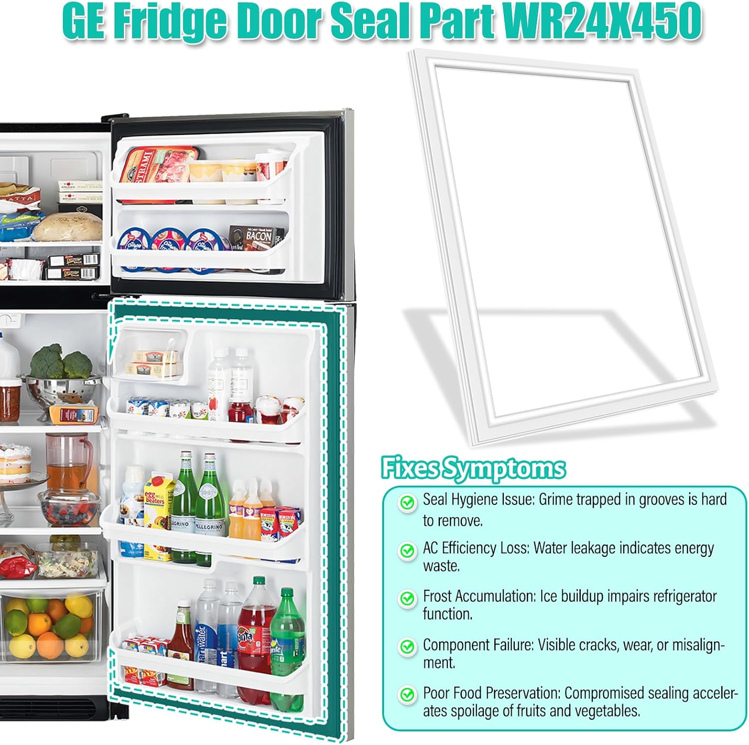 Upgraded WR24X450 Refrigerator Door Gasket Replacement for GE Refrigerator Door Seal Compatible with Hotpoint Fridge Door Gasket Replacement WR24X459 AP2067923 PS296973 Fresh Food Door Gasket