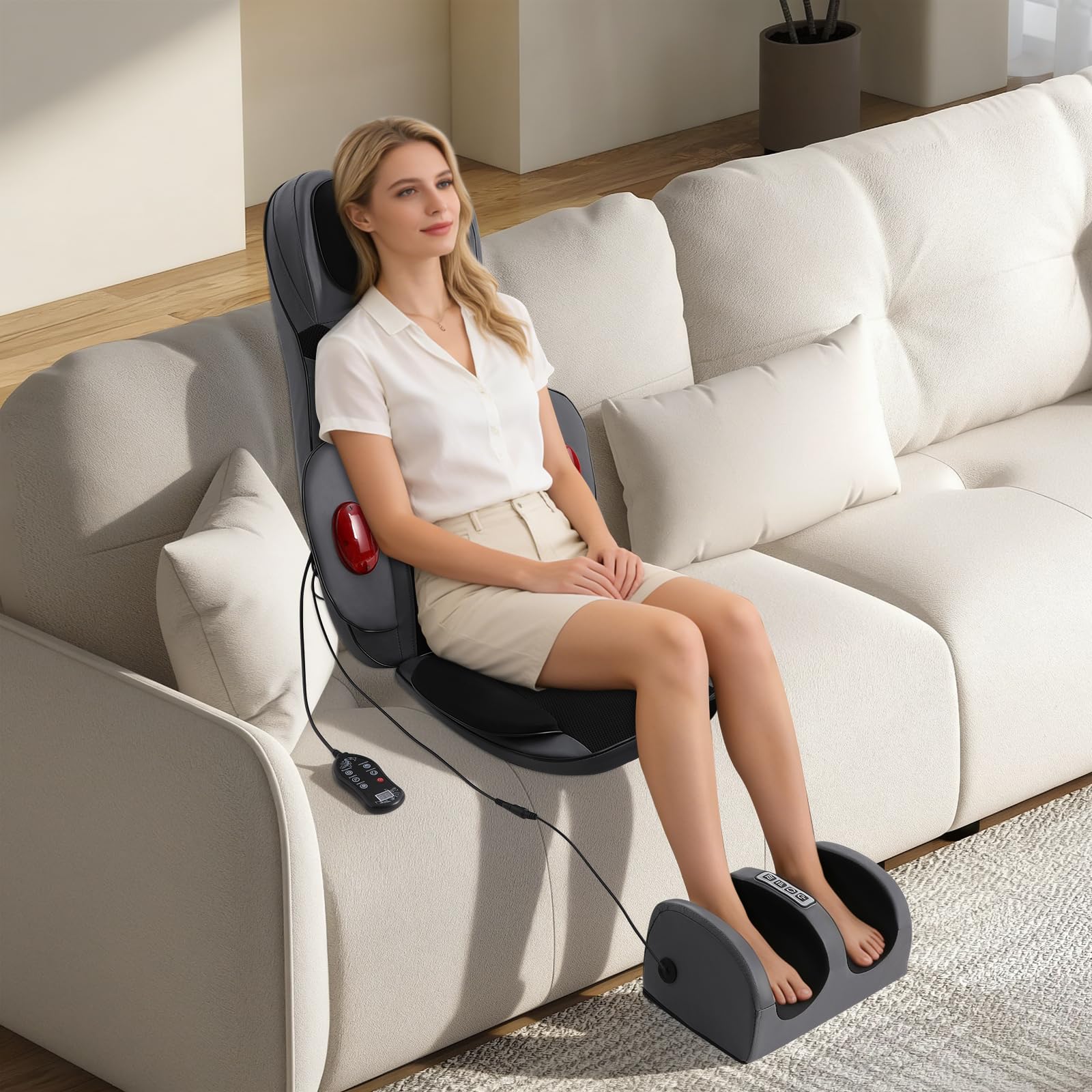 Asiento de masaje multifuncional para cuerpo entero, 3 intensidades, 15 min, masaje de espalda y cuello, esterilla de masaje con función de calor, masajeador de espalda para casa y oficina