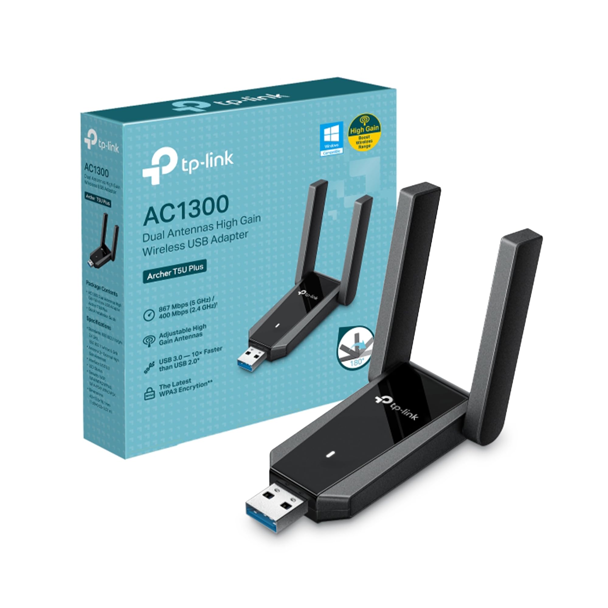 TP-Link Archer T5U Plus AC1300 WiFi Dongle, High-Gain USB WiFi Adapter