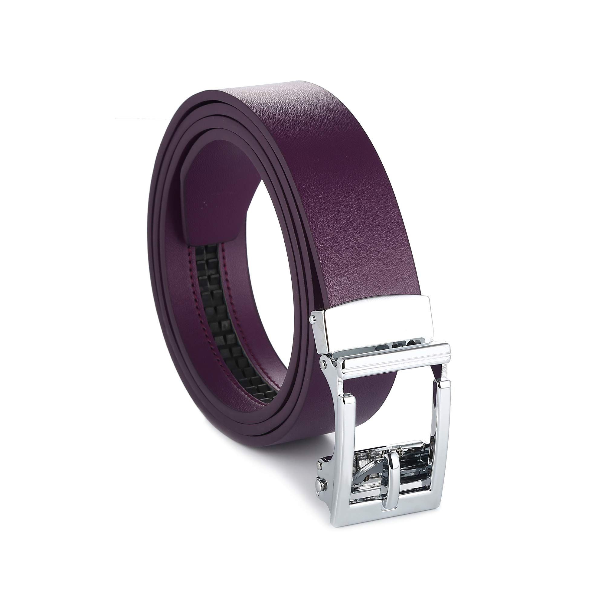 GelanteGenuine Leather Ratchet Dress Belt With Automatic Sliding Buckle - Minimalistic Style-Trim to Fit, Plum, Large (Fits Waist 28-42)