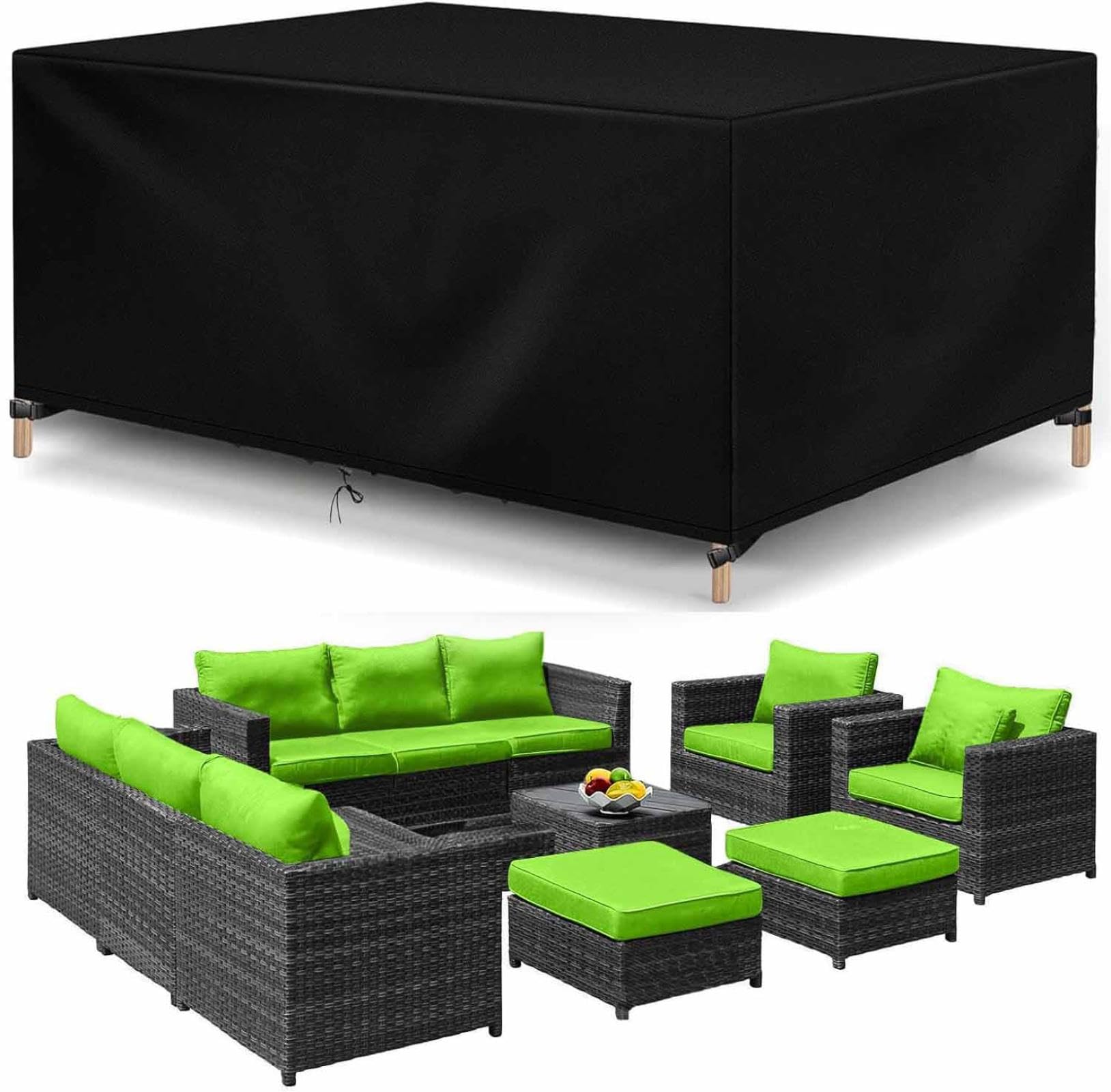 Abdeckung Gartenmöbel Winterfest, 200x120x75cm 420D Oxford Anti-UV Abdeckplane für Gartentische Terrassenmöbel Regenschutz und Staubfest Abdeckhaube Schwarz