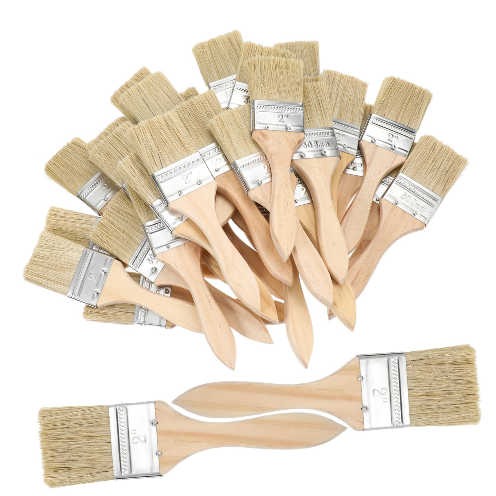 30 Piezas Brochas de con Mango de Madera Grueso Juego de Pinceles Planos para Paredes y Madera Aplicador de Tintes para Renovación del Hogar