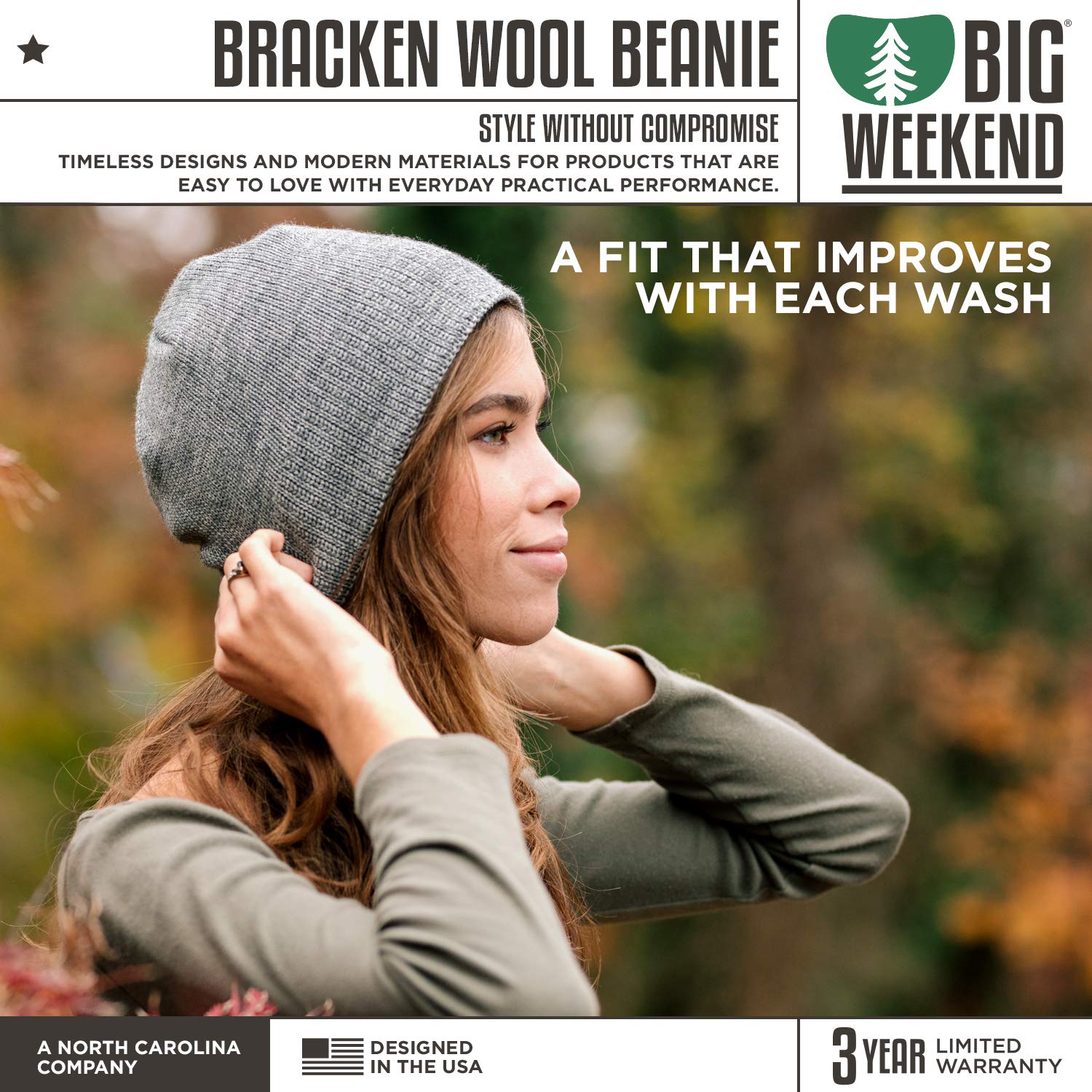 Big Weekend Bracken Beanie - Mid-Weight Acrylic/Wool Blend, Warm & Breathable Winter Hat (Brown)