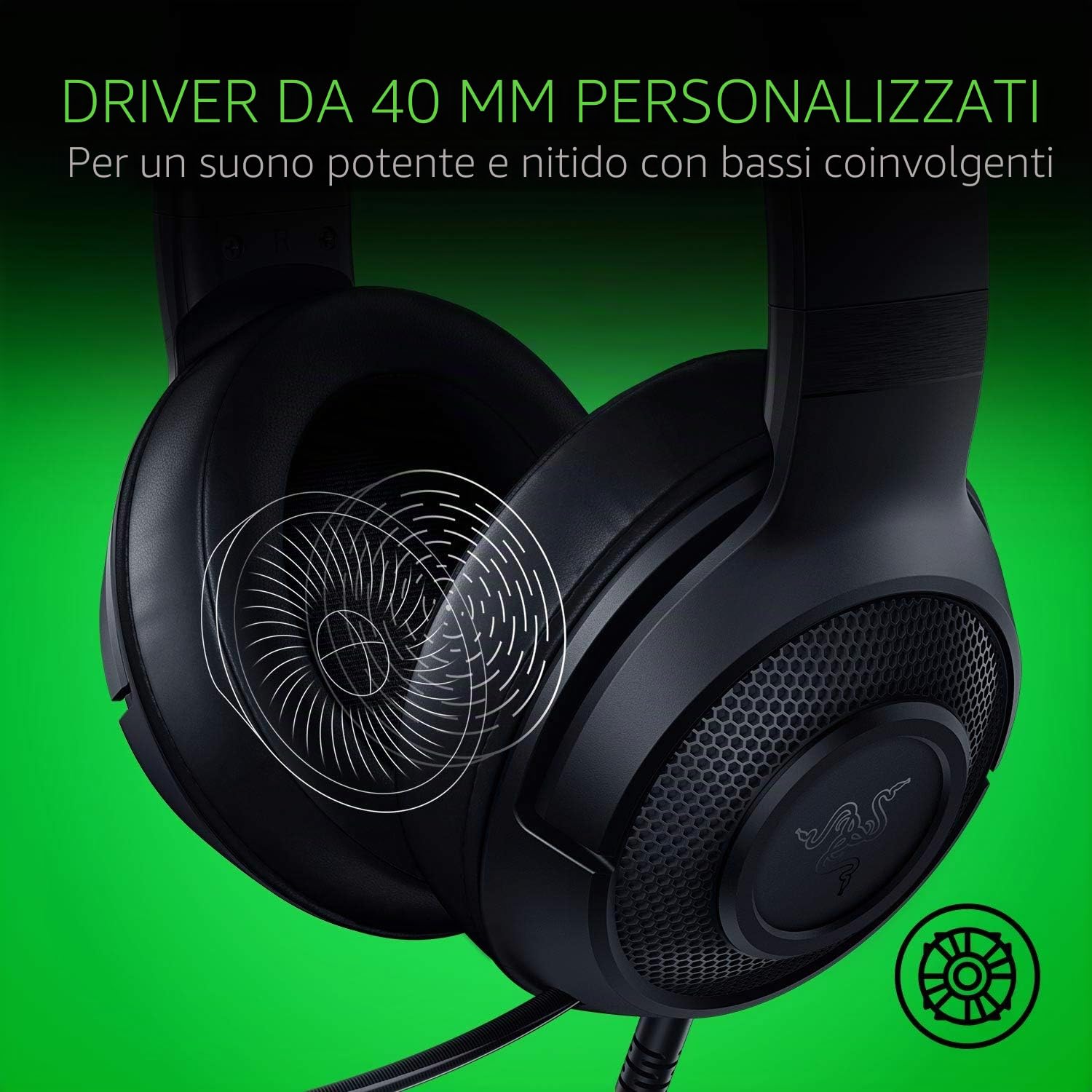 Razer Kraken X Lite Cuffie da Gioco PC Ultraleggere Microfono Cardioide Suono Surround 230g Jack 3.5mm PS4 PS5 Switch Xbox One Xbox Series X|S Nero