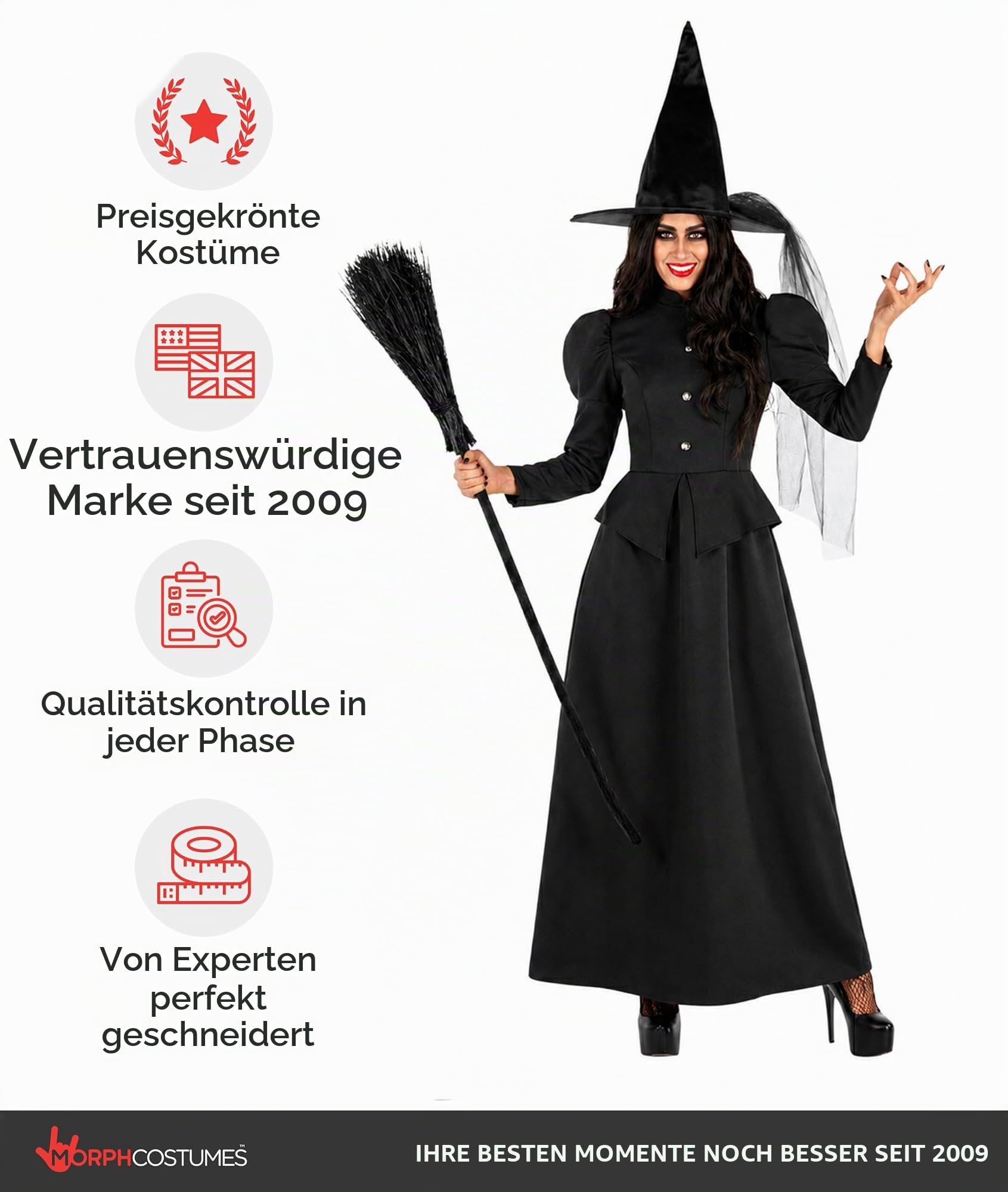 Morph Hexenkostüm Damen, Gruseliges Halloween Kostüm Damen