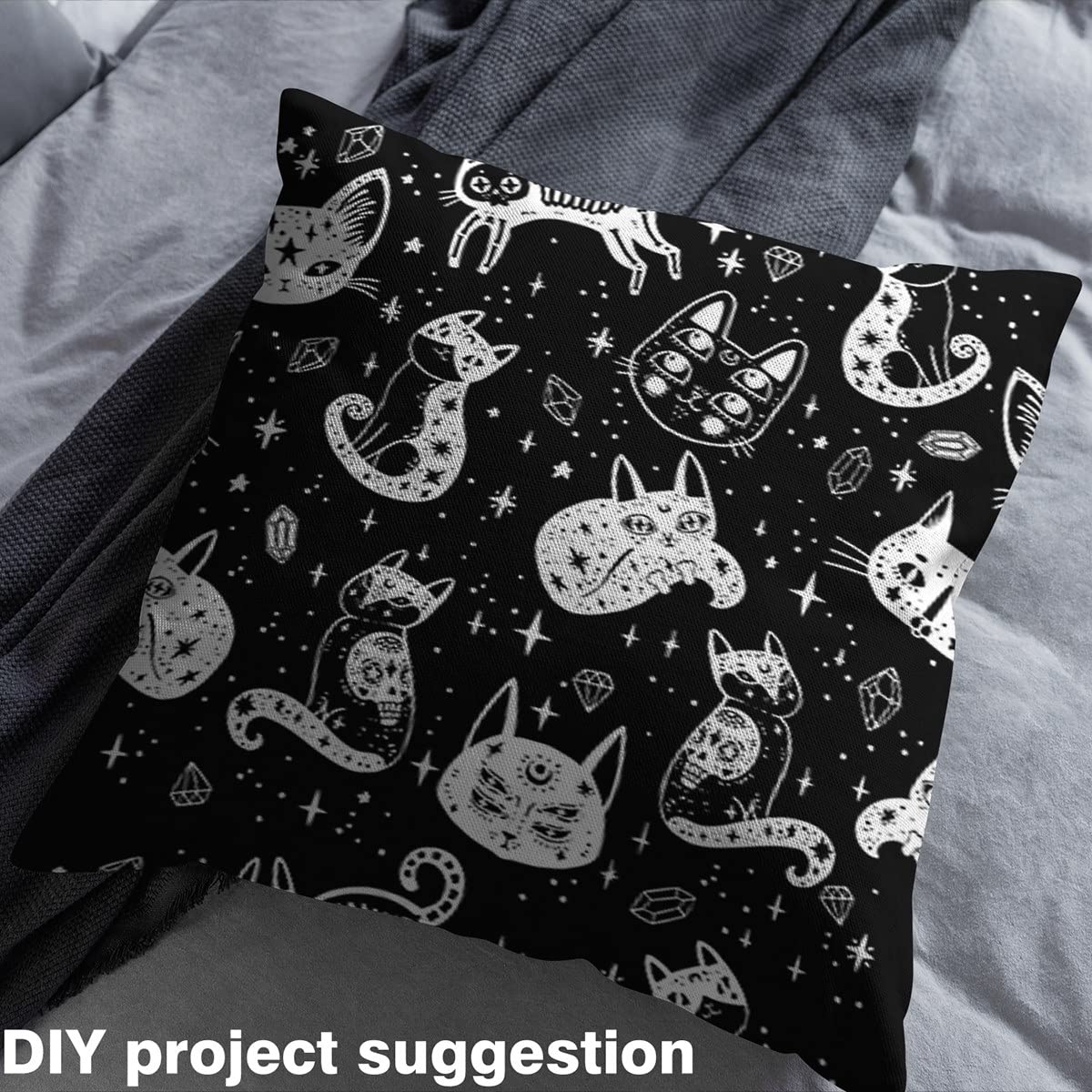 Cat Skeleton Fabric by The Yard,Starry Galaxy Exotic Style Upholstery Fabric for Chairs,Halloween Theme Gothic Skull Print Decorative Waterproof Outdoor Fabric,3 Yards,Black White - Image 3