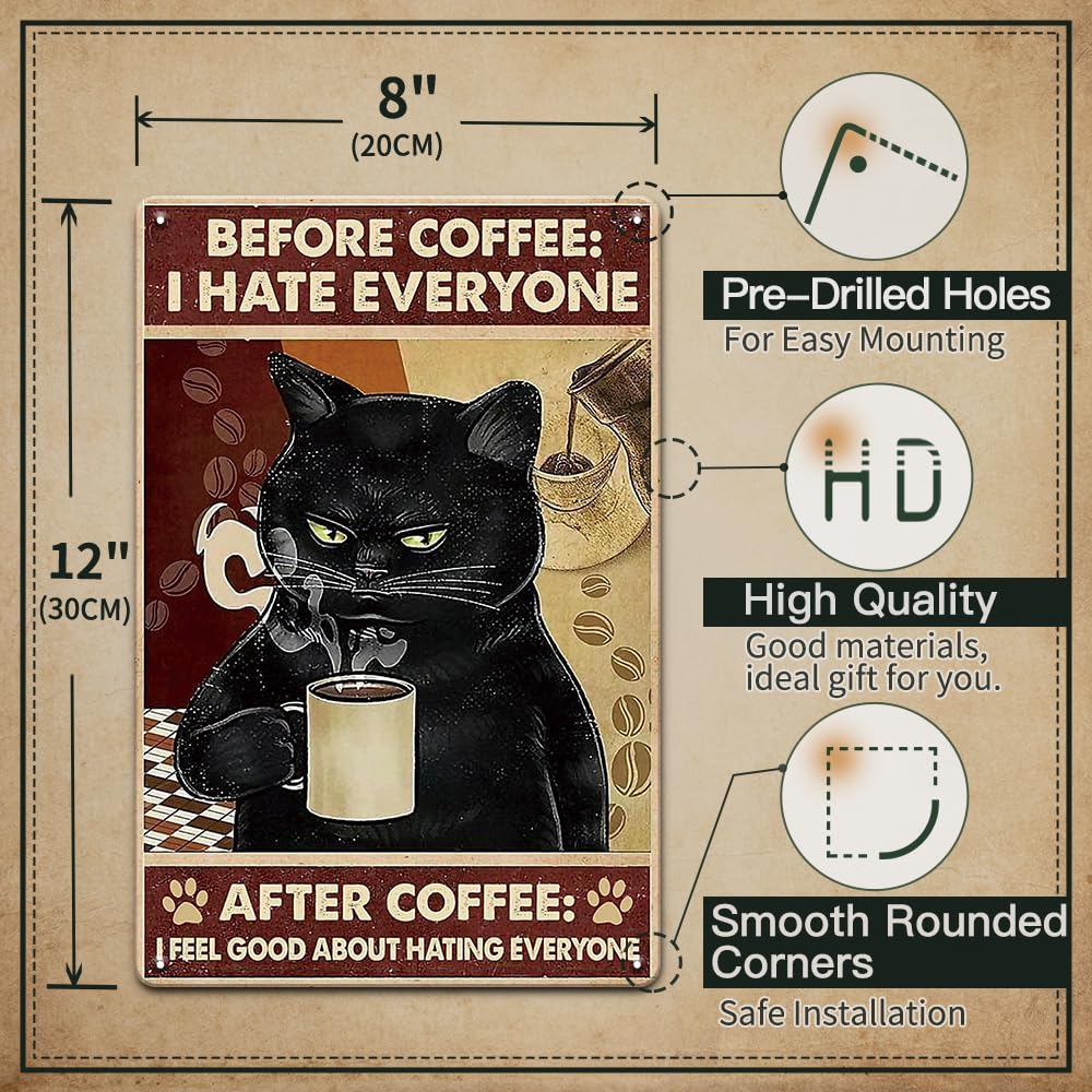 Décoration Murale Métal Noir Coffee 4 Pièces | Le Vintage Illuminé