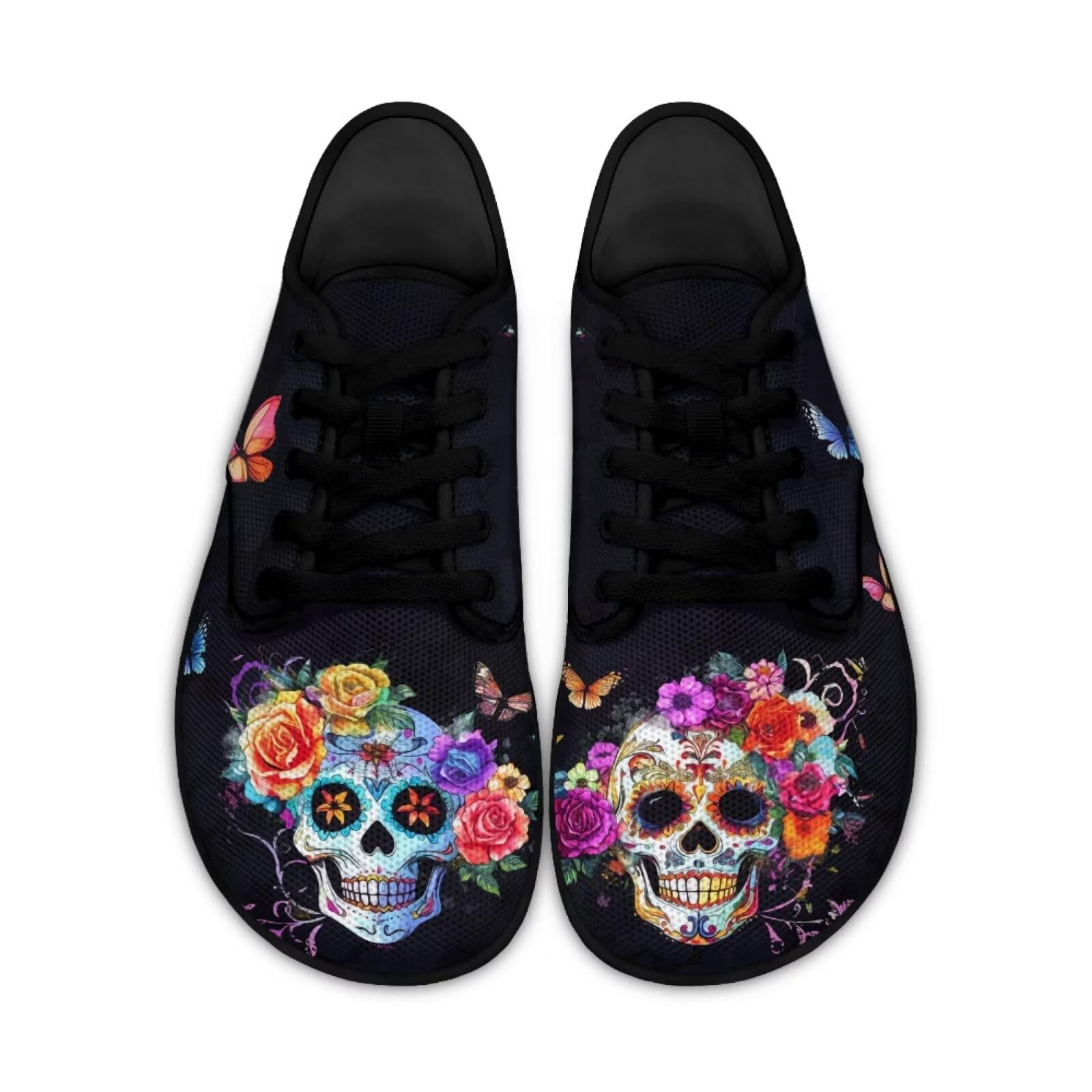 Binienty Sugar Skull Wide Toe Box Shoes for Women Butterfly Animal Barefoot Shoes Mens Ladies Casual Quick Dry Barefoot Beach Walking Kayaking Surfing Training Shoes