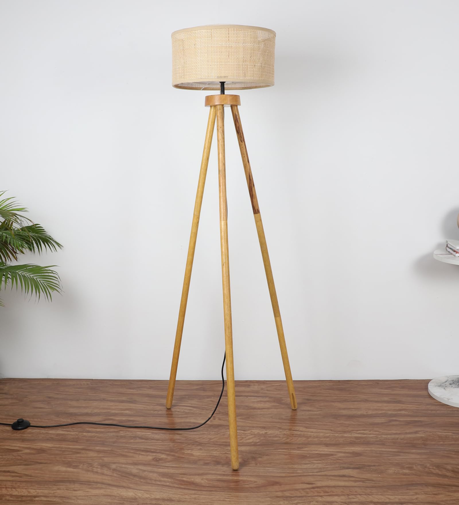 AKWAY Bamboo Floor Lamp | Rattan Standing Lamp | Cane Tall Lamp for Living Room (Bulb not Included) (Shade - 14" x 8" H) - Pixie