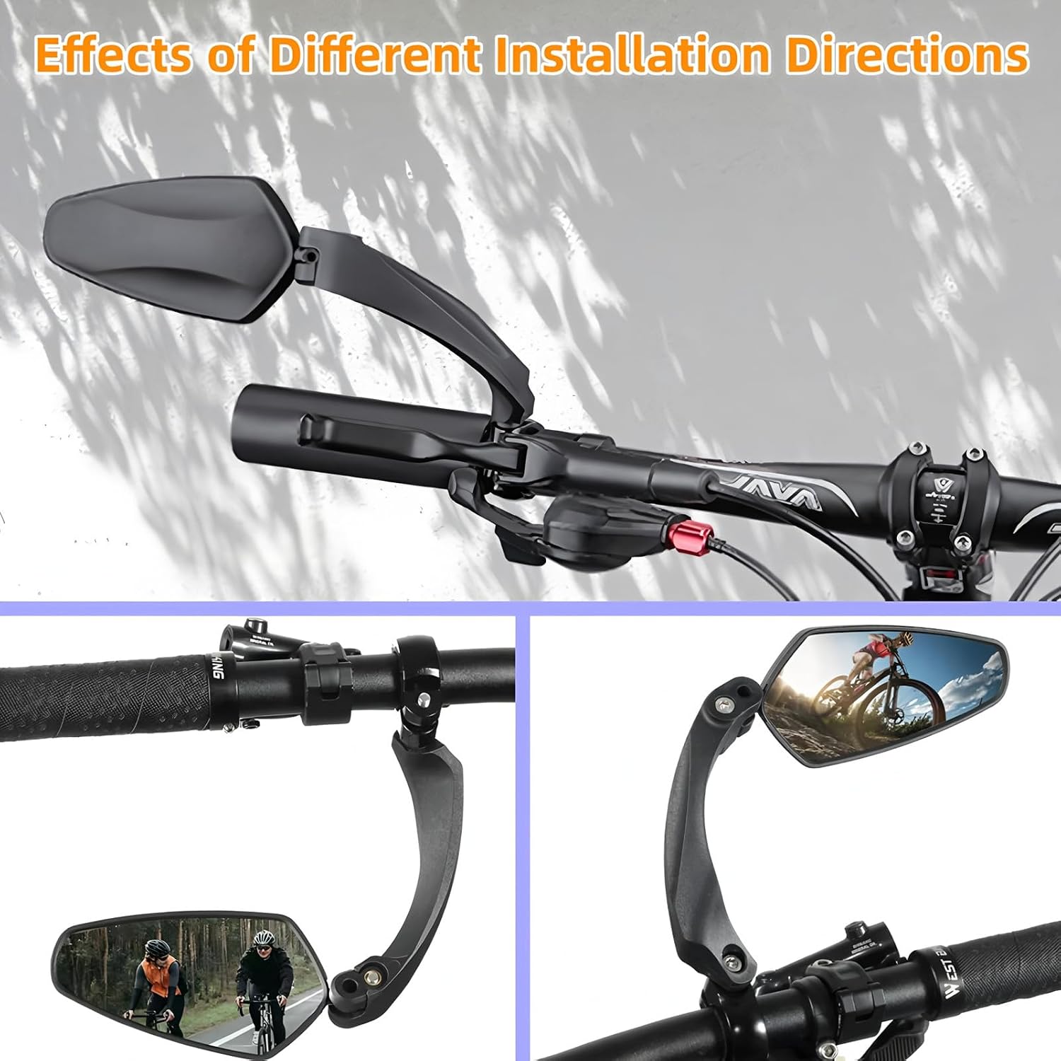Handlebar Bike Mirror,2 Pack HD Wide Angle Safe Rearview Bicycle Mirrors,360° Adjustable Rear View Mirrors Anti-Glare Shatterproof Glass Lens,Compatible with E-bikes,Mountain Road Bikes (Rectangular)