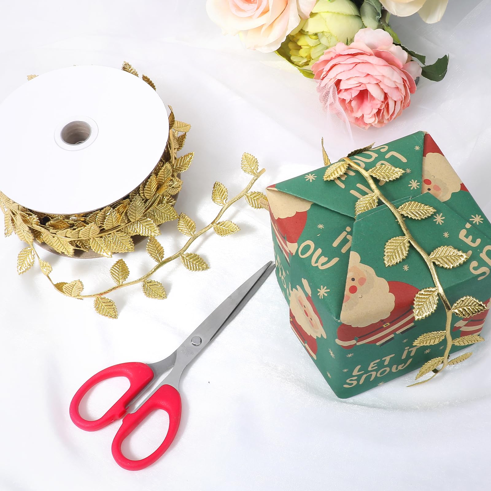Gold-Blattband Geschenkband | 10 Meter X 4,5 Cm | Für DIY, Hochzeit, Weihnachten & Partydeko