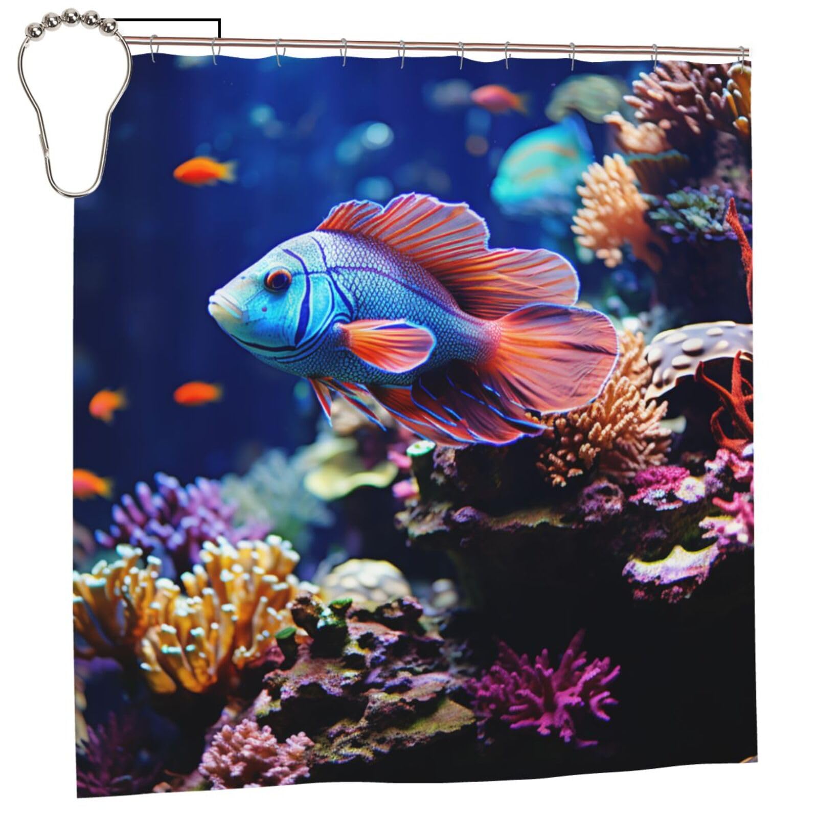 FodPand Coral Reef Fish Aquarium Shower Curtain 70"x70" Waterproof Long Bathroom Curtain Heavy Duty Thick Cloth Bath Curtain Set with Hooks, Modern Abstract Art Pattern Bathroom Shower Curtains