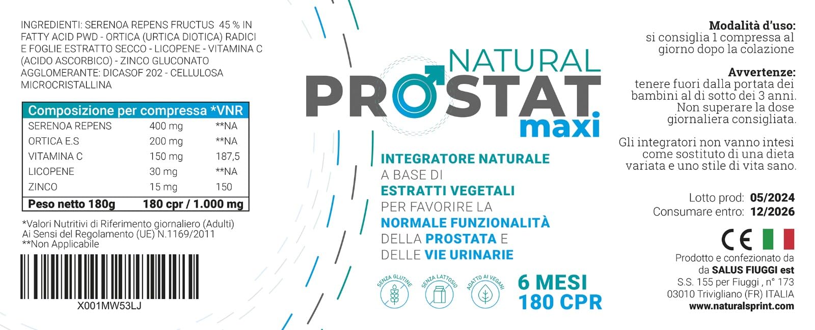 PROSTAT - SERENOA REPENS 180 cpr Integratore Naturale Prostata con Serenoa e LICOPENE Alto Dosaggio - 400MG | (6 Mesi) | Integratore Prostata con Saw Palmetto, Licopene (estratto Pomodoro) Ortica