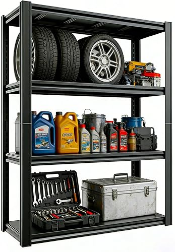 Miniatura 17 de Estantería de acero resistente de 5 niveles con capacidad de 3000 libras | Almacenamiento de garaje y sótano | Estantería de metal industrial para