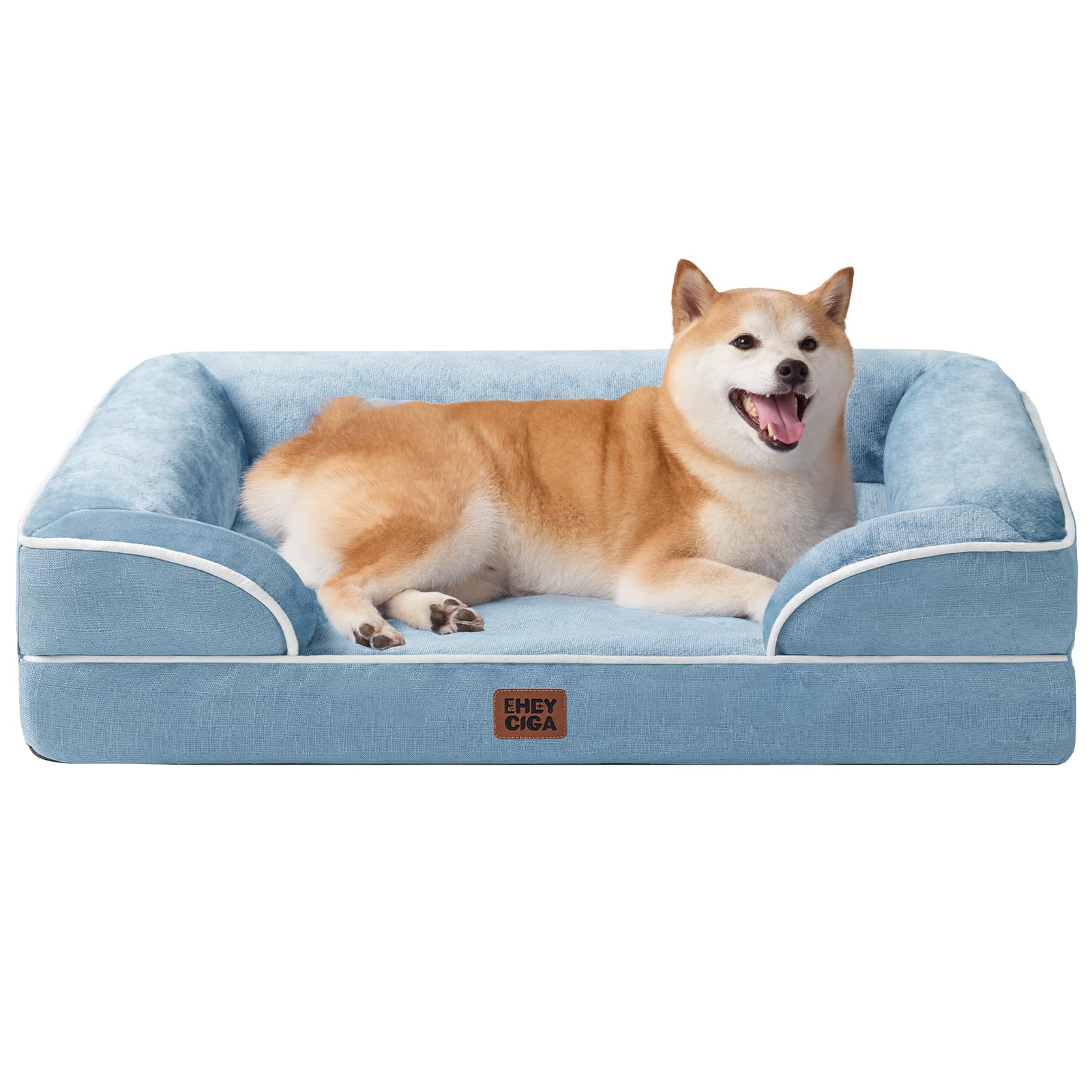 EHEYCIGA Orthopädisches Hundebett Kleine Hunde, 89x56cm, Memory Foam Hundekorb Mittelgroße Hunde, Waschbar Hundesofa Wasserdicht rutschfest, Hundecouch mit Hohem Rand, Hellblau