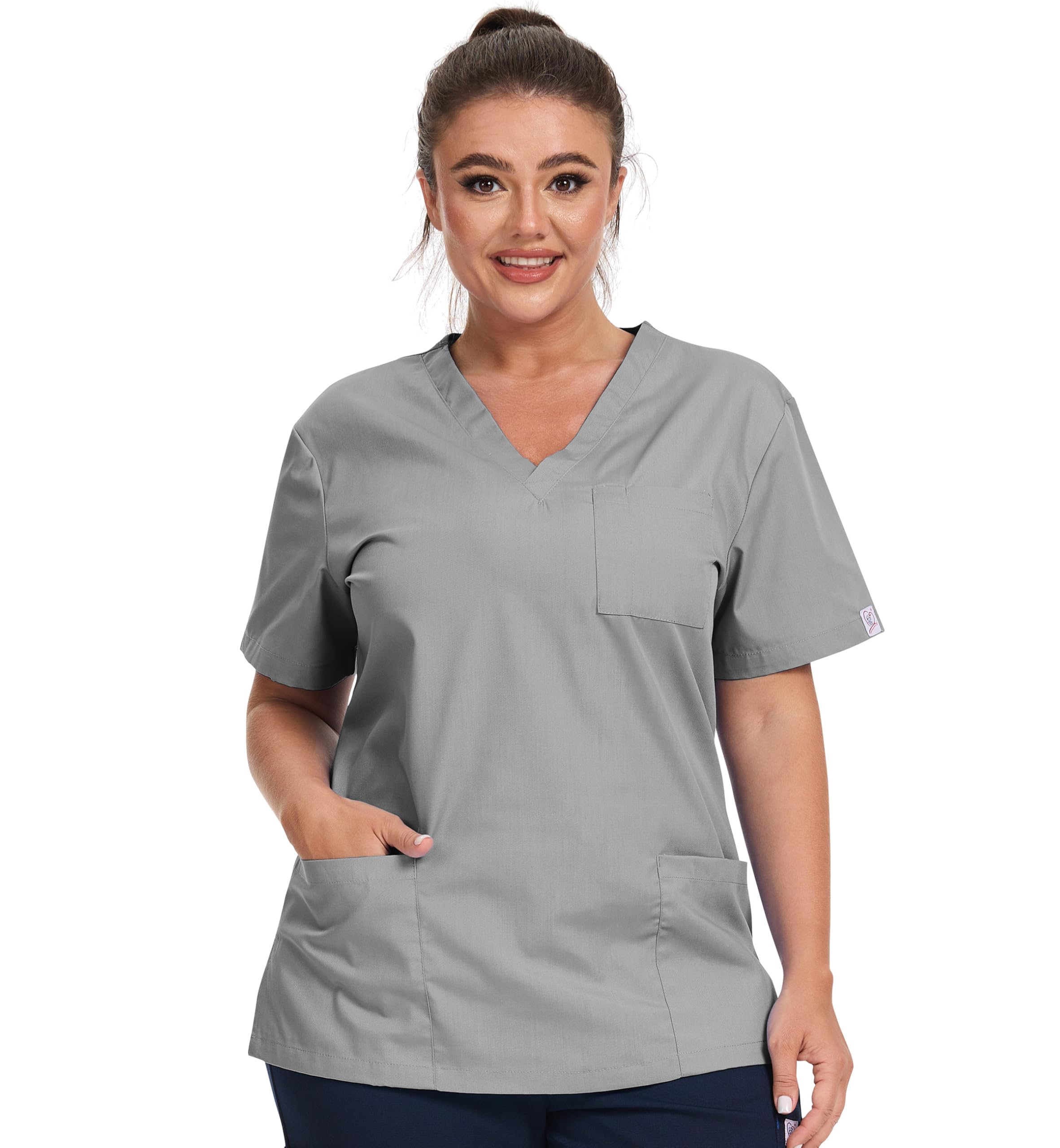 JONATHAN UNIFORM Women V Neck Tunic Scrub Top with 3 Pocket for Dental, Carer, Beauty, Vet, Clinic(Grey, XL)
