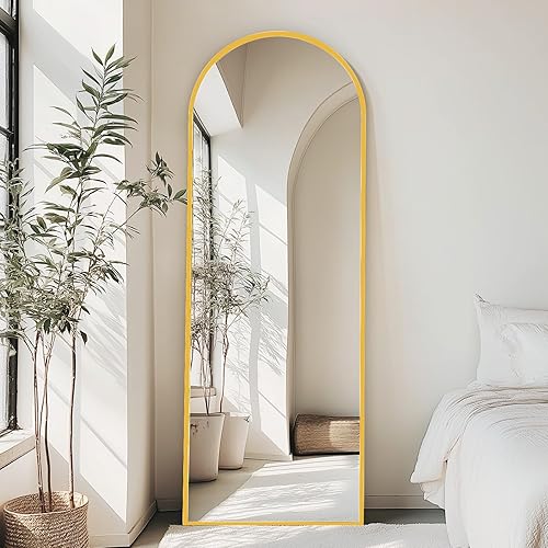 FAB&DELUXE Full Length Mirror - 59"x16" Standing or Leaning Full Body Mirror with Aluminum Alloy Frame, Floor Mirror for Bedroom Bathroom Wall Decor, Arched, Gold - Gold-arched - 59"L x 16"W