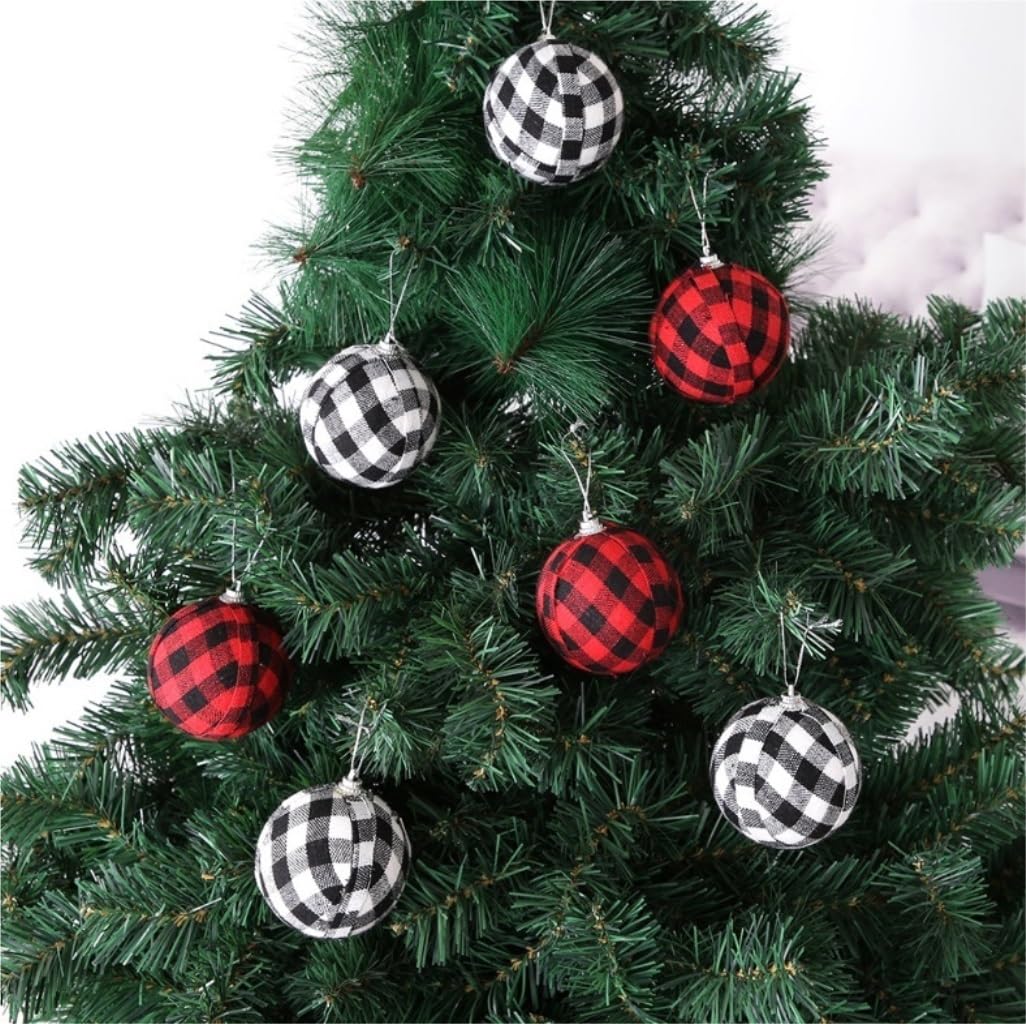 Palline di Natale 24 Ornamenti Natalizi con Palline da Appendere, Set di Natale Scozzesi, All'albero, per La Decorazione della Festa Decorazioni(Black+Red)