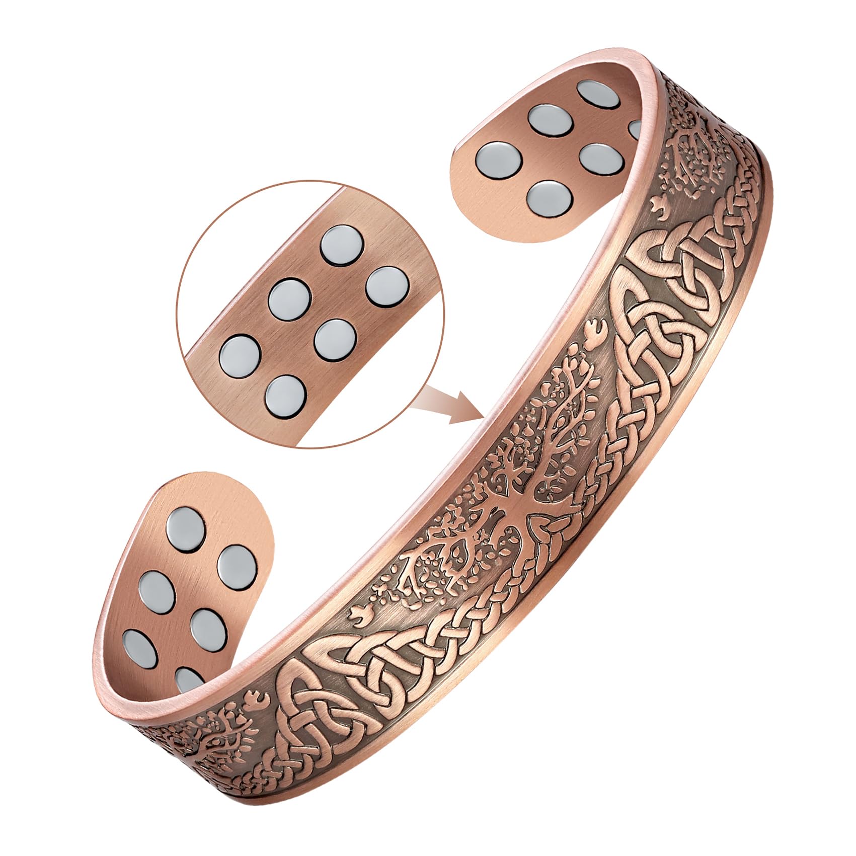 Jecanori Copper Magnetic Bracelets for Men Women,Simple Style 100% Solid Copper Brazaletes with 8pcs 3500 Guass Strong Magnets,Adjustable Cuff Bangle Gift with Jewellry Gift Box