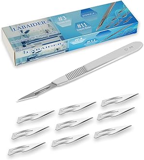 LabAider Surgical Grade Blades #11 10pcs Sterile with #3 Scalpel Knife Handle for Biology Lab Anatomy, Practicing Cutting, Medical Student, Sculpting, Repairing