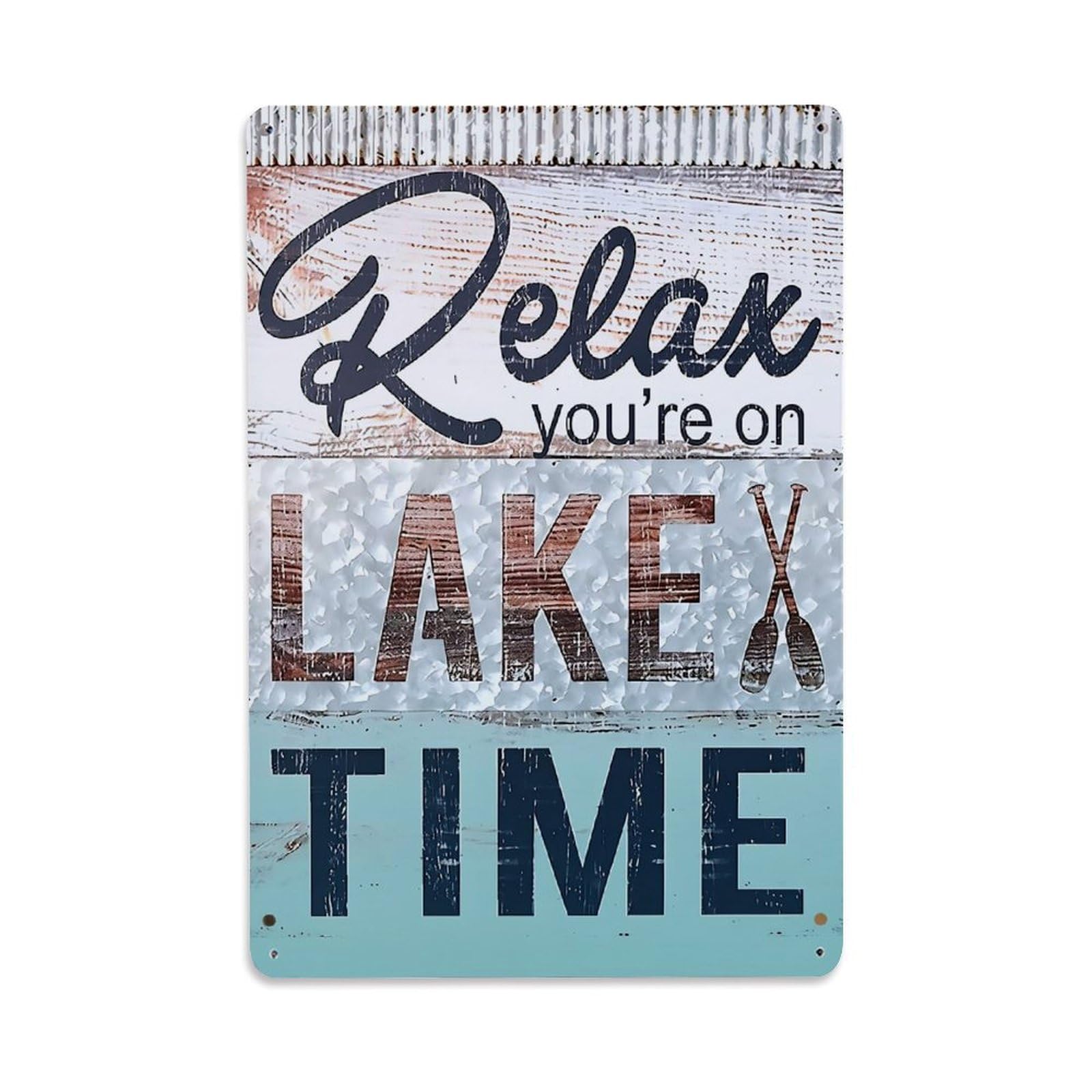 Jdfenggu Vintage Relax You Are On Lake Time Retro Metal Tin Sign, Metal Poster For Bar, Home, Man Cave, Kitchen, Laundry Room Art Decor 8X12 Inch
