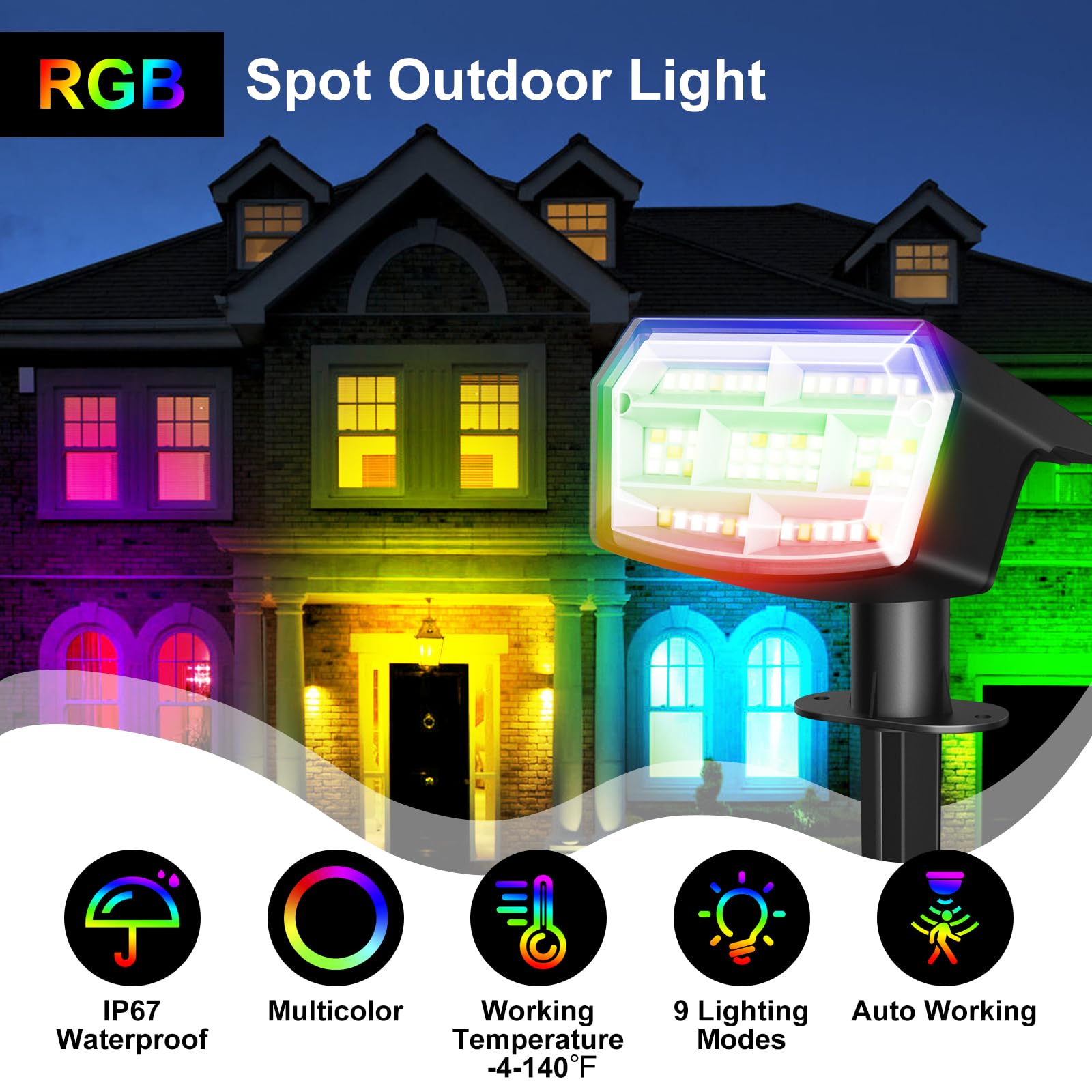 Solar Color Changing Lights Outdoor, 59LED RGB Solar Lights Outdoor with 9 Lighting Modes, Auto On/Off IP67 Waterproof Solar Landscape Spotlights for Outdoor Landscape Decorations 6 Pack (Multicolor)