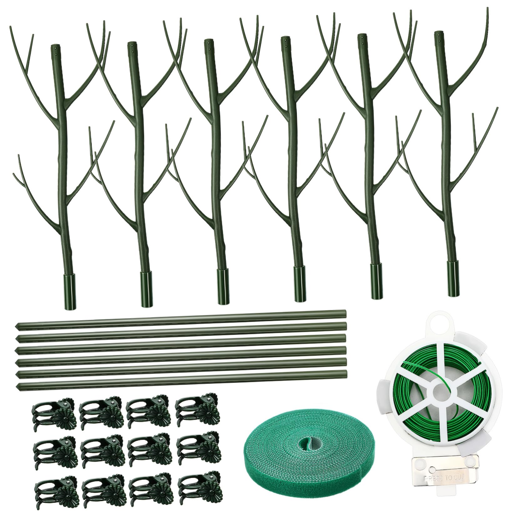 HANABASS Lot de Tuteurs pour Plantes Hautes en Plastique Vert, 1 Set Clips et Liens, Soutien Stable pour Tiges de Plantes, Intérieur et Jardin
