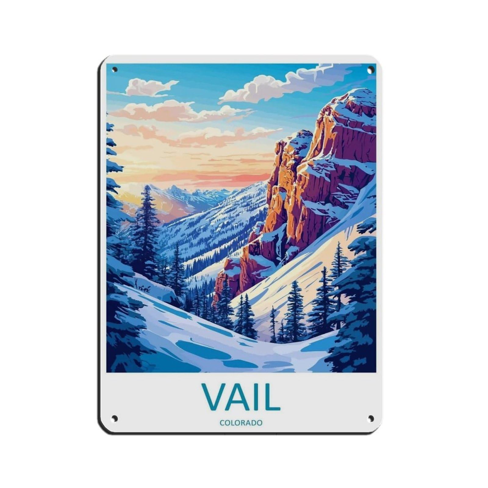 Vail Ski Resort Travel Art Ski Art Lover Gift (6) Retro Poster Metal Tin Sign Chic Art Retro Iron Painting Bar People Cave Cafe Family Garage Poster Wall Decoration 12x16inch(30x40cm)