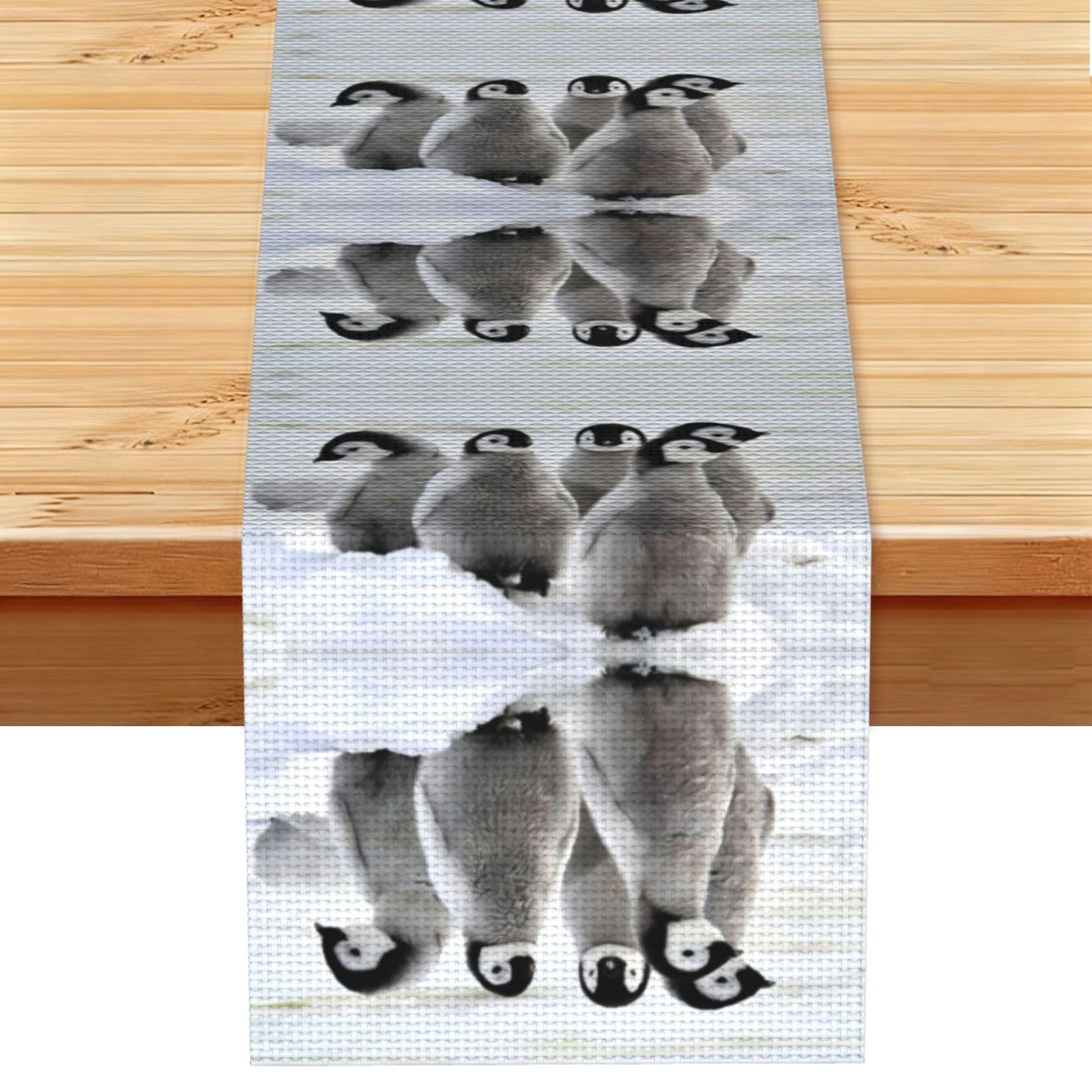 Cute Penguin Linen Feel Table Runner Wedding Party Home Decoration