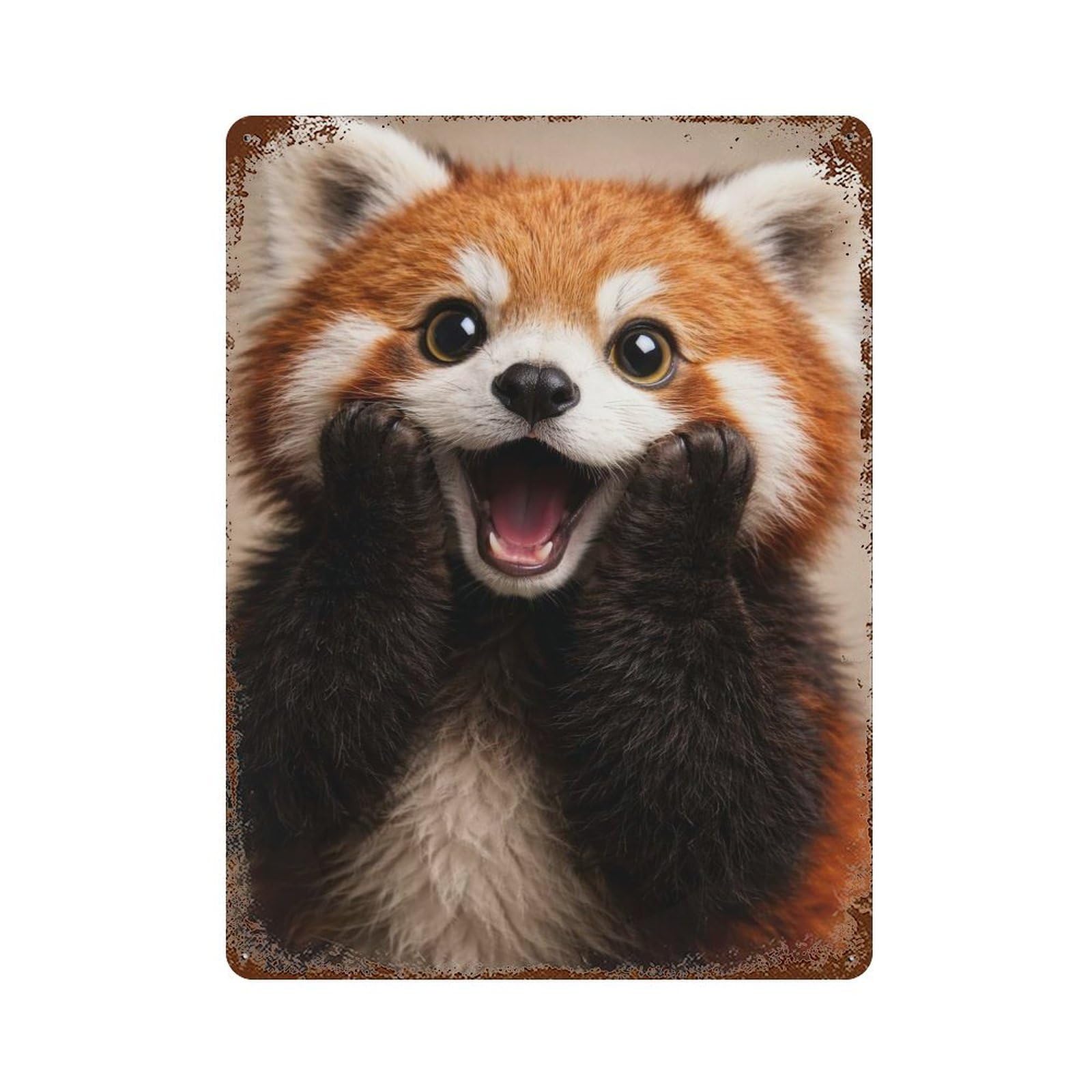Adorable Red Panda Portrait Decorative Tin Sign 15.7"x11.8", Vintage Wall Decor for Garage, Pub Or Kitchen