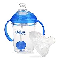 Vista 1 de Nuby 360 Grip N' Sip - Vaso Tritan, 8 onzas, popote con peso con cubierta higiénica, color azul