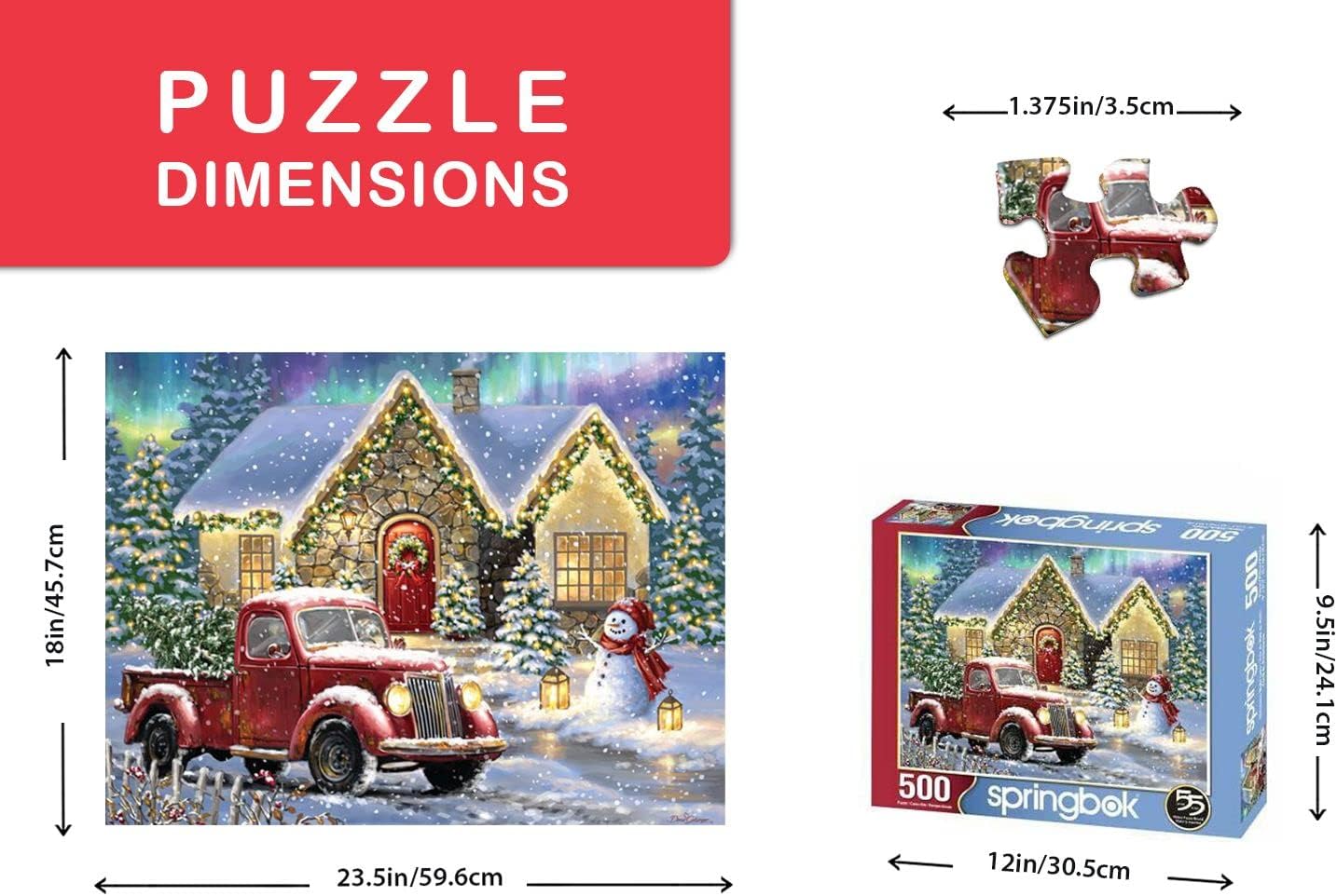 Springbok 500 Piece Puzzles - Set of 2 - Gnome Village and Christmas Night Lane