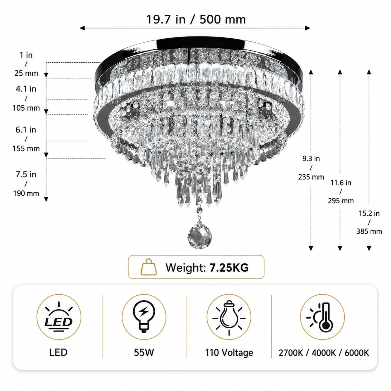 FRIXCHUR Lampadario di cristallo Plafoniera a LED Plafoniere da soggiorno Soffitto Camera da letto moderna Plafoniera a LED per corridoio Cucina Plafoniere Soffitti Lampadario (Bianca)