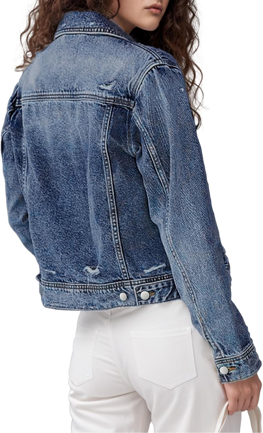 TodTan Jean Jacket Women Distressed Ripped - Casual Long Sleeve Fall Denim Jacket Coat - Image 4
