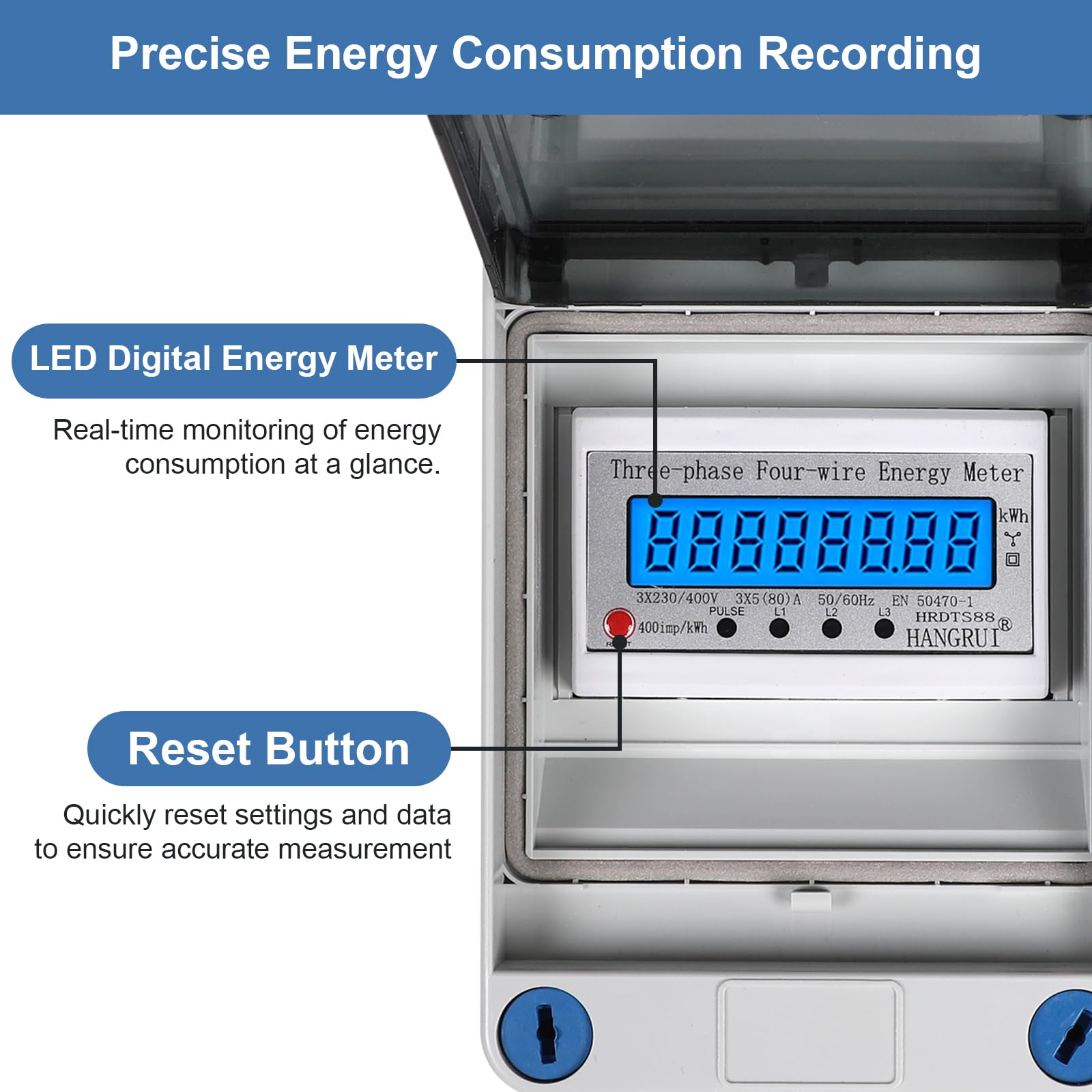 CPROSP Trifase Contatore Energia Elettrica Mobile 32A 400V | Contatore Digitale con Spina e Presa CEE; Misuratore di Consumo Elettrico; per Camper, Veicoli Elettrici, Campeggio IP65