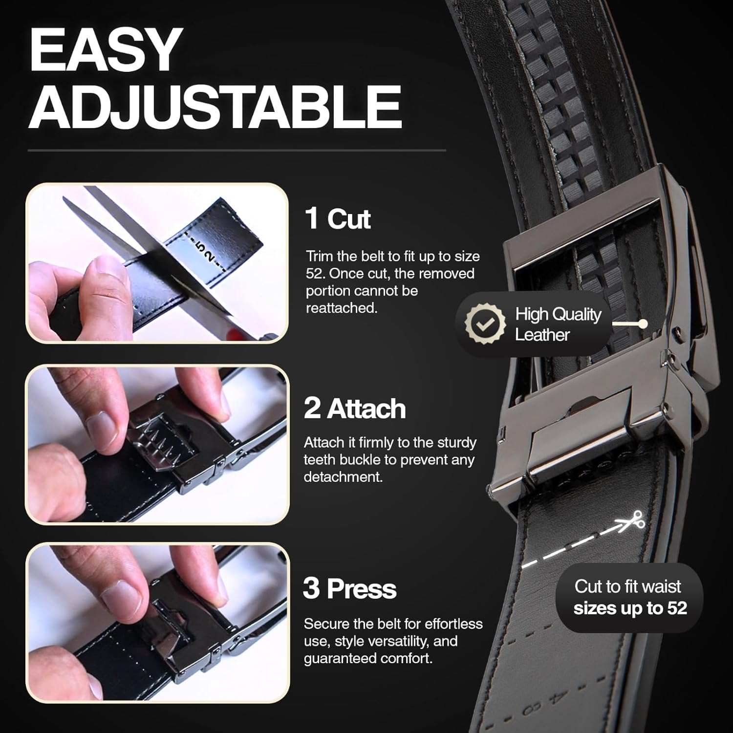 Genuine Leather Ratchet Belt for Men – Adjustable Track Belt with Black or Silver Buckle – Dress & Casual - Image 8