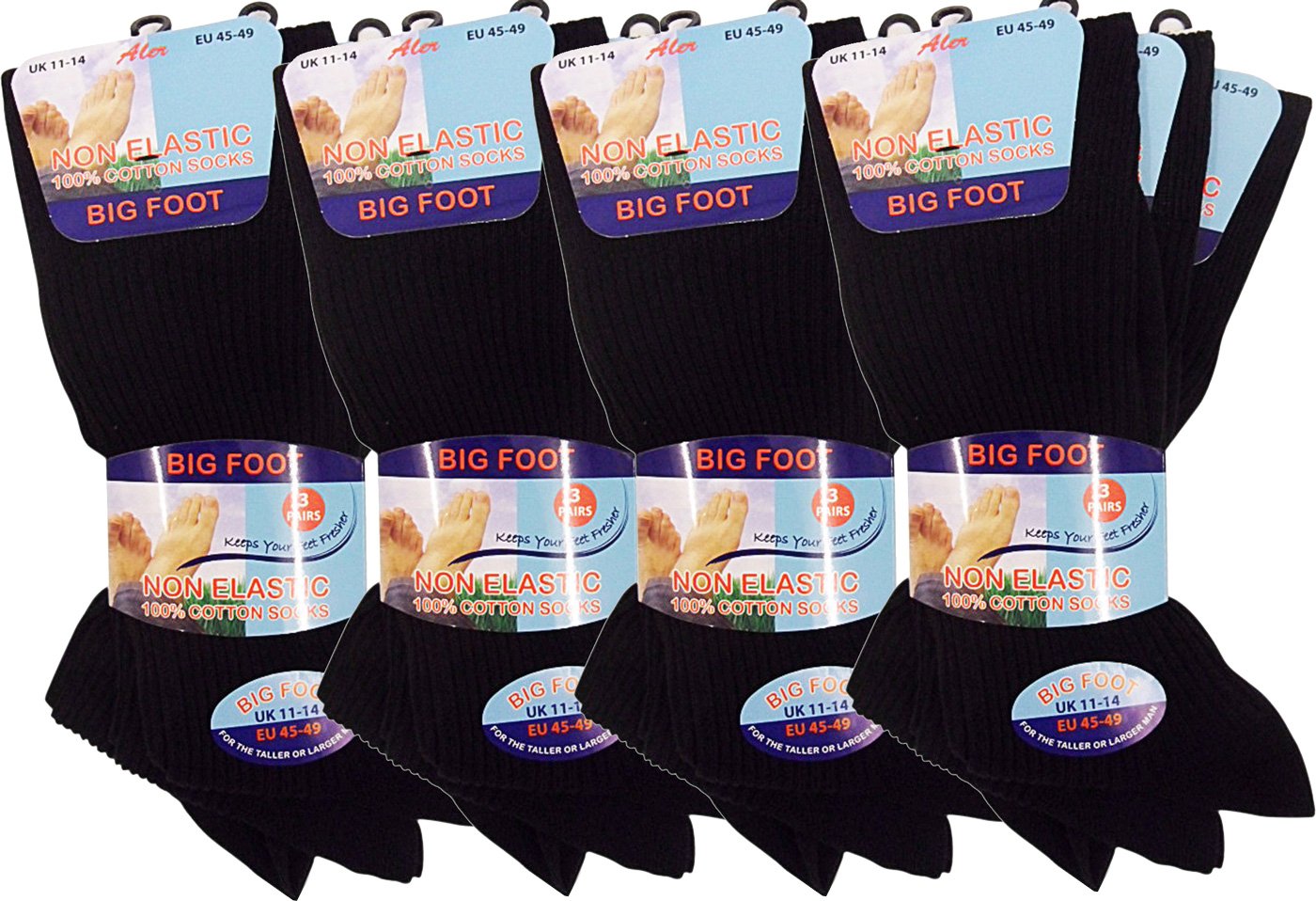 Get Top Marketing Men's Black 12 Pairs Pure 100 Cotton Big Foot Non-Elastic Socks Ideal For Diabetics (Uk 11/14 Eur 45/49.5) (Black)