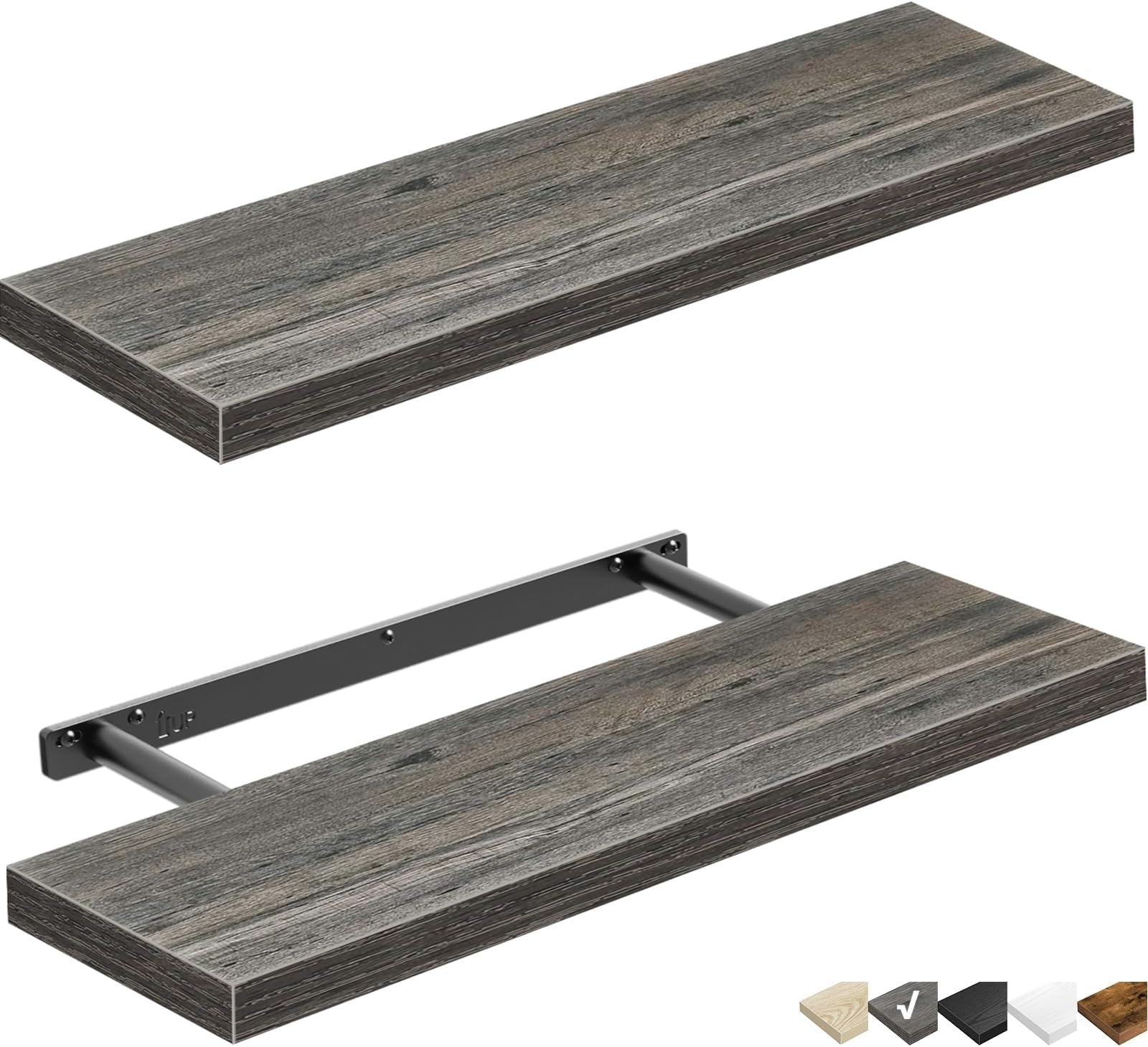 QEEIG Floating Shelves for Wall 23.6" Long - Wall Mounted Shelf Bathroom Kitchen Living Room Bedroom Farmhouse Home Decor Display Bookshelf Large 23.6 x 9.3 inch Set of 2, Grey (008-60GY)