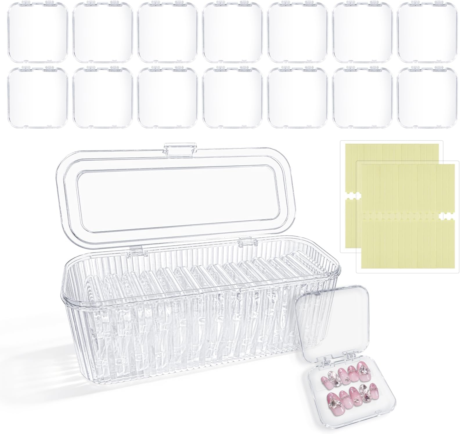Press On Nail Packaging, 14 Pcs Clear Press On Nai And 1 Big With 30 Pcs Adhesive Tape, Suitable For Nail Packaging (clear)