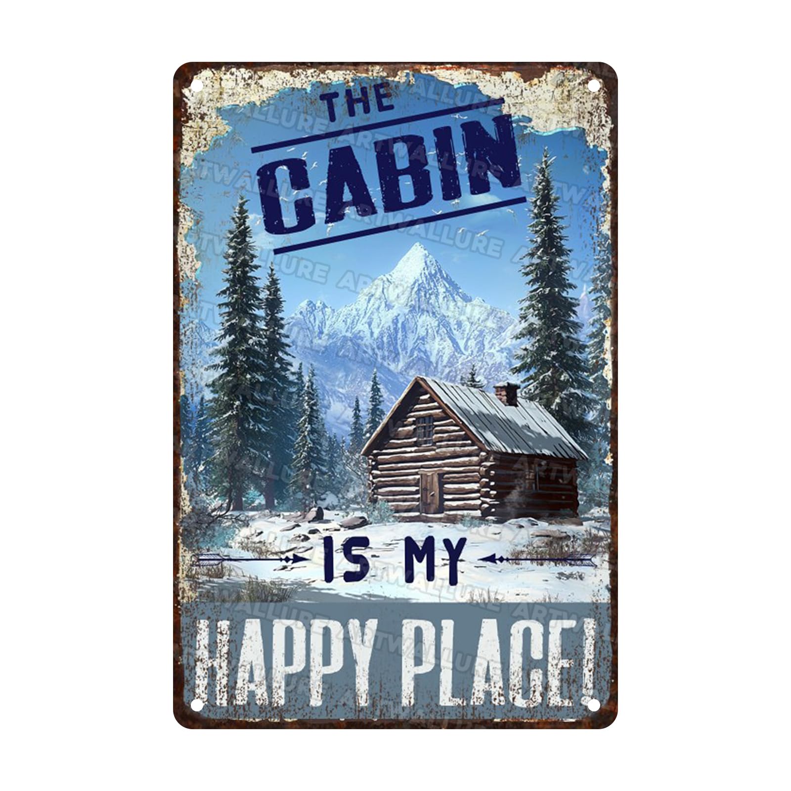 Ski Vintage Signs Cabin Is My Happy Place Metal Tin Sign Lodge Decor for Ski Condo and Mountain Cabin 8x12inch