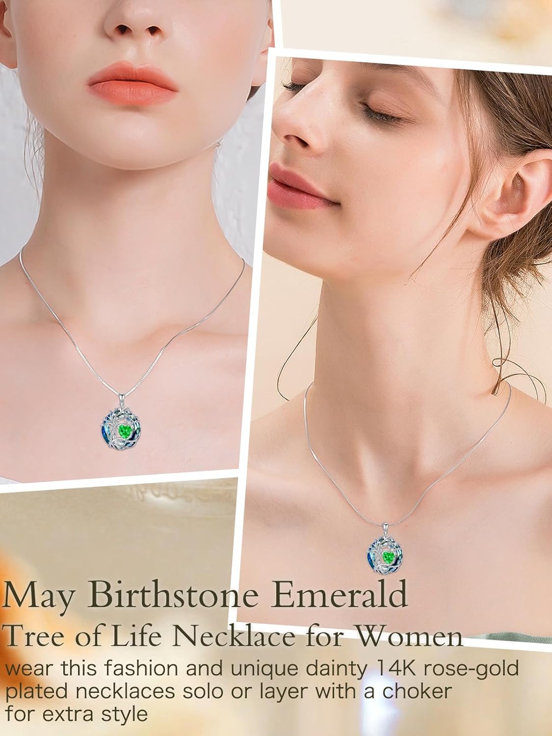 TOUPOP Tree of Life Birthstone Necklace 925 Sterling Silver Pendant Austrian Crystal Jewelry Anniversary Valentine's Day Birthday Gifts for Women Mom Her Wife - Image 4