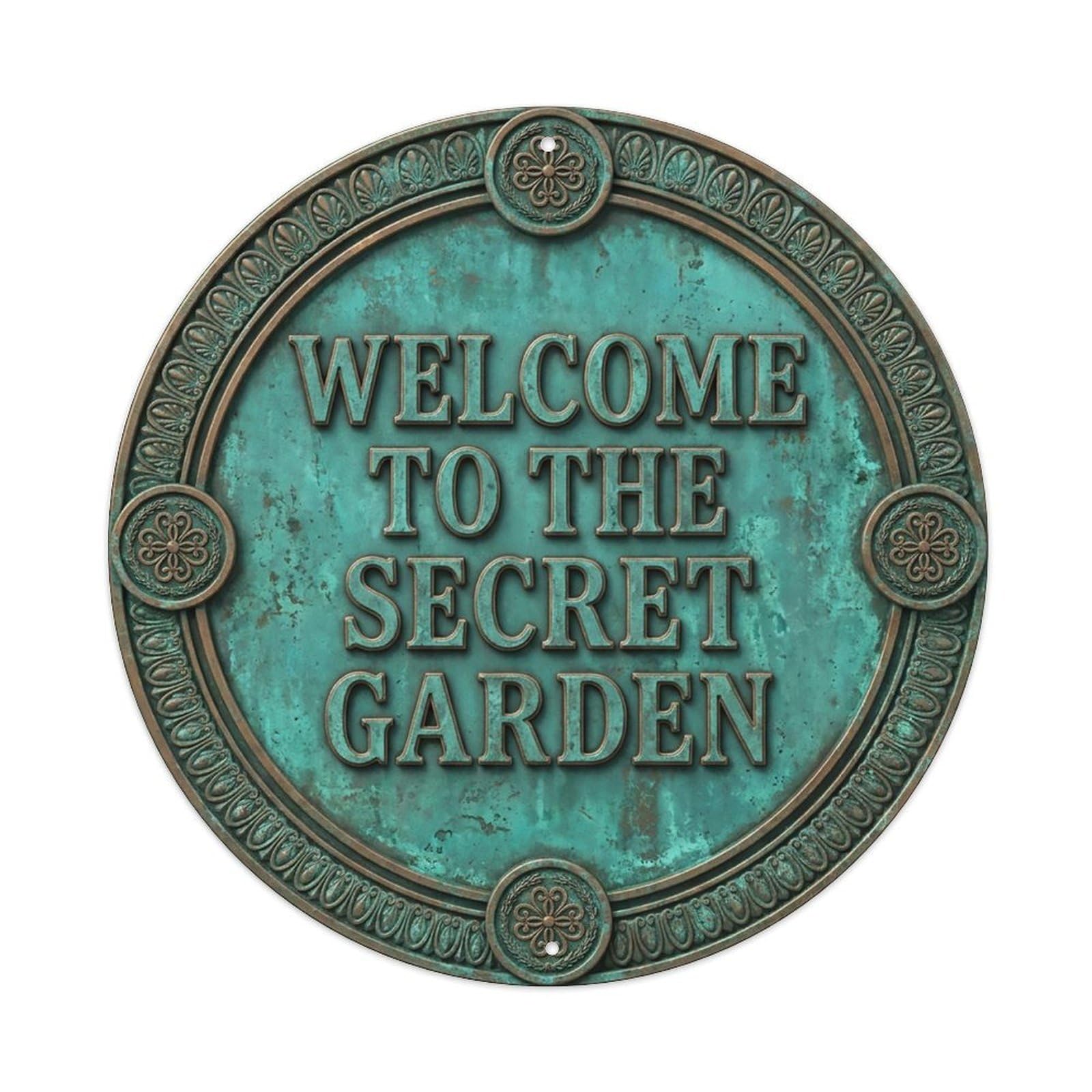 Vintage Welcome Secret Garden Geared Antique Metal Tin Sign